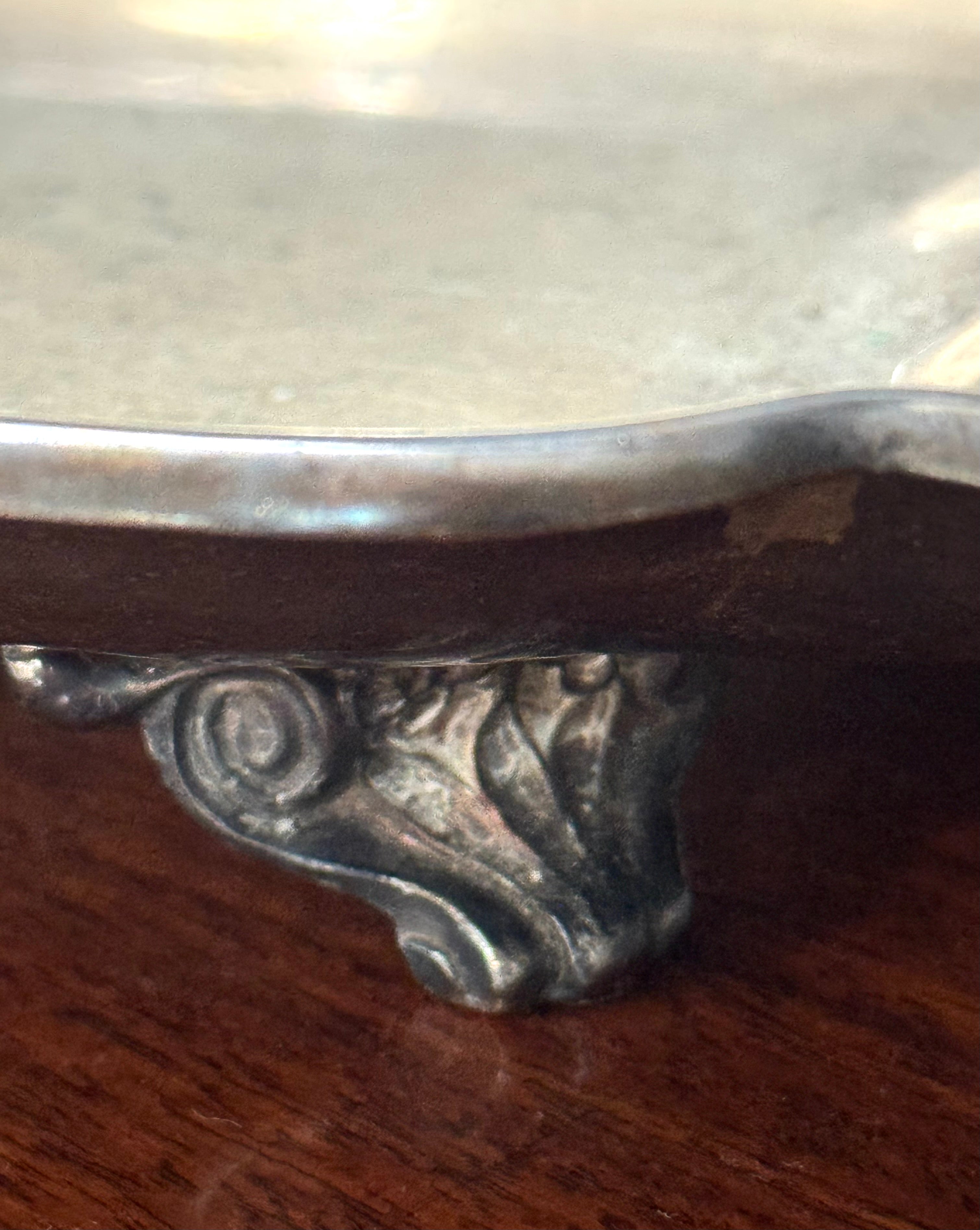 Vintage English Silver Scallop Handle Footed Tray