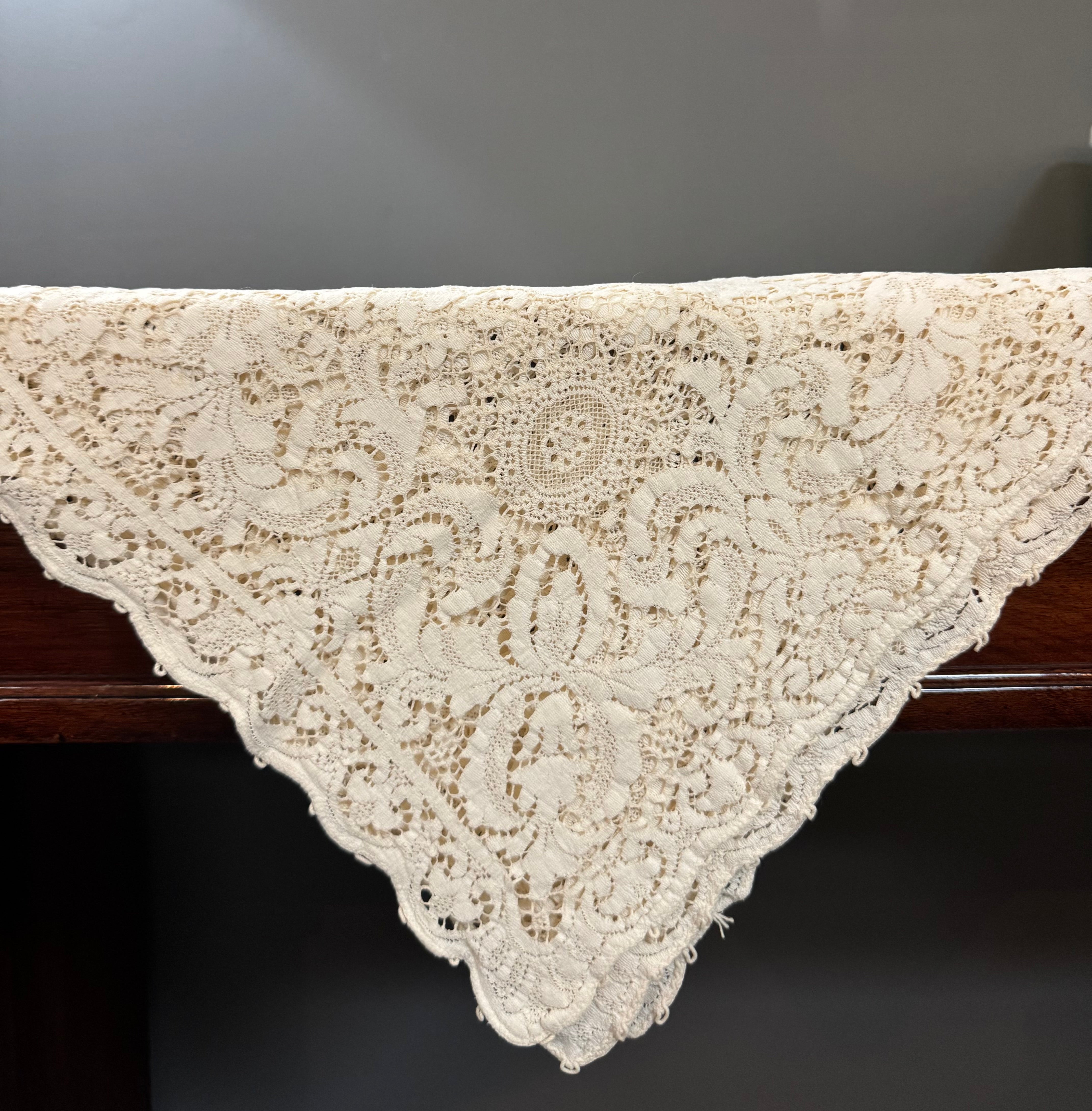 Antique Ecru Crochet 60" x 74" Tablecloth