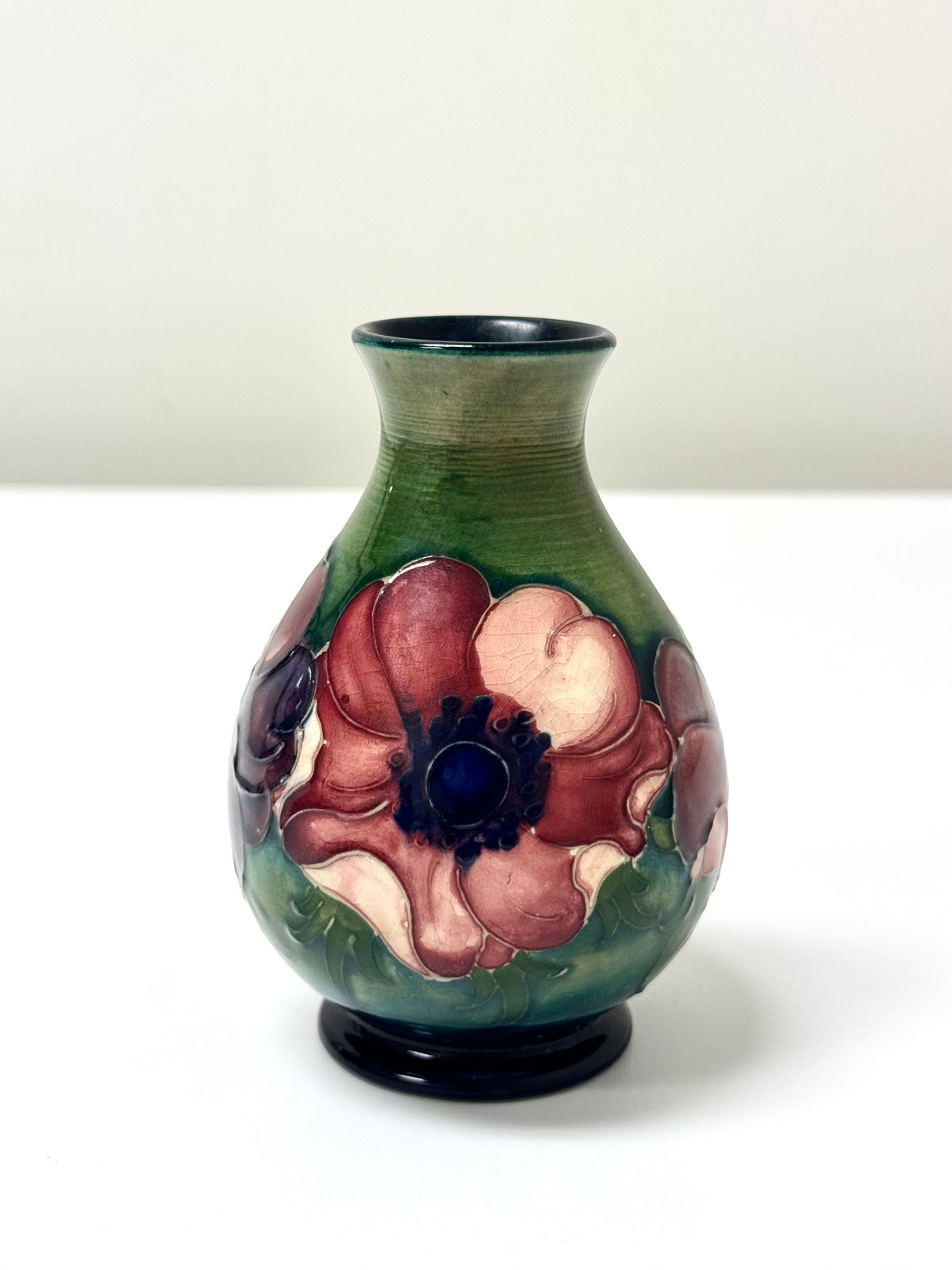 Vintage MOORCROFT 'Anemone' Green Ground Small Vase