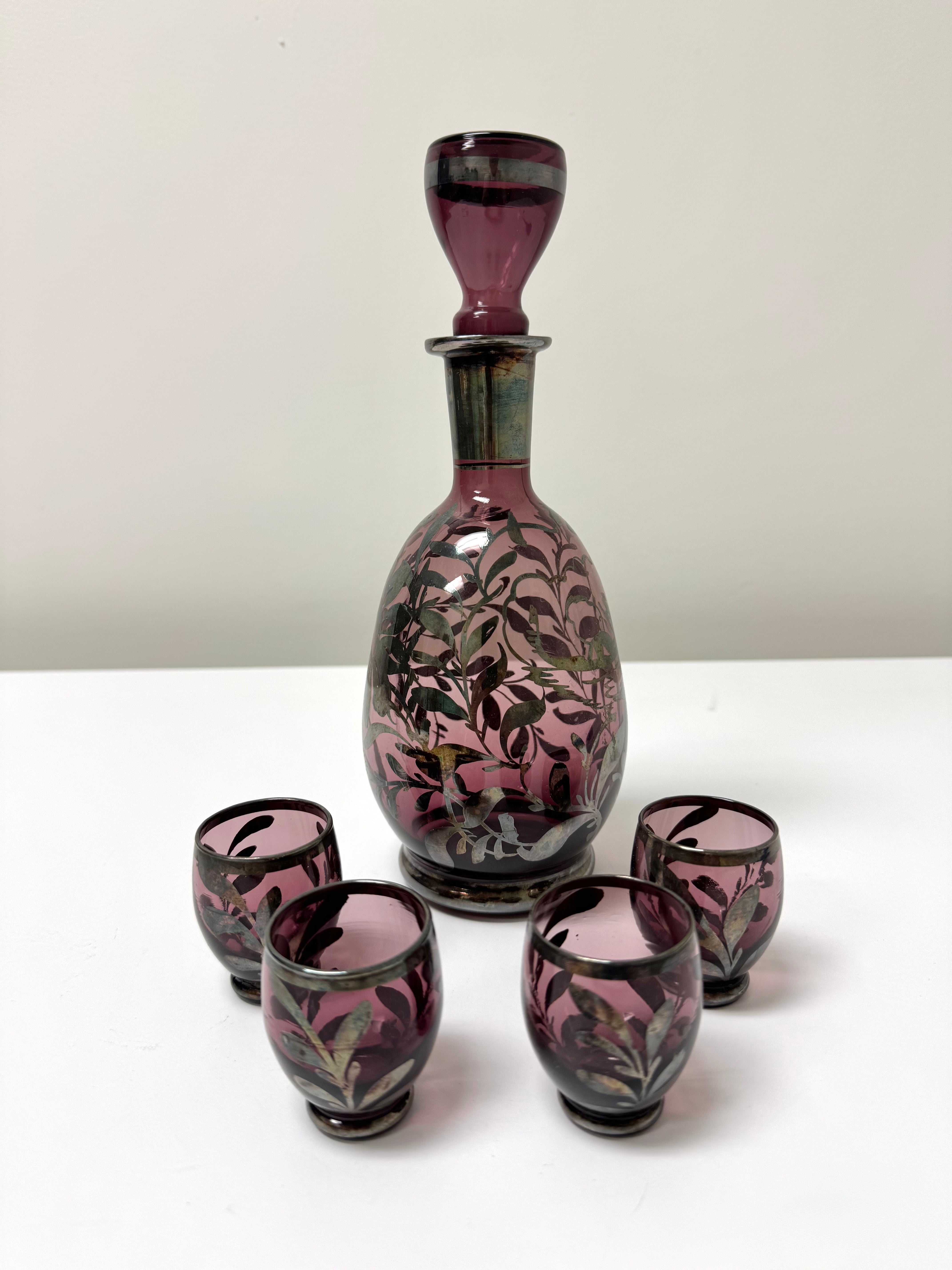 Vintage Italian Amethyst Glass Decanter Set