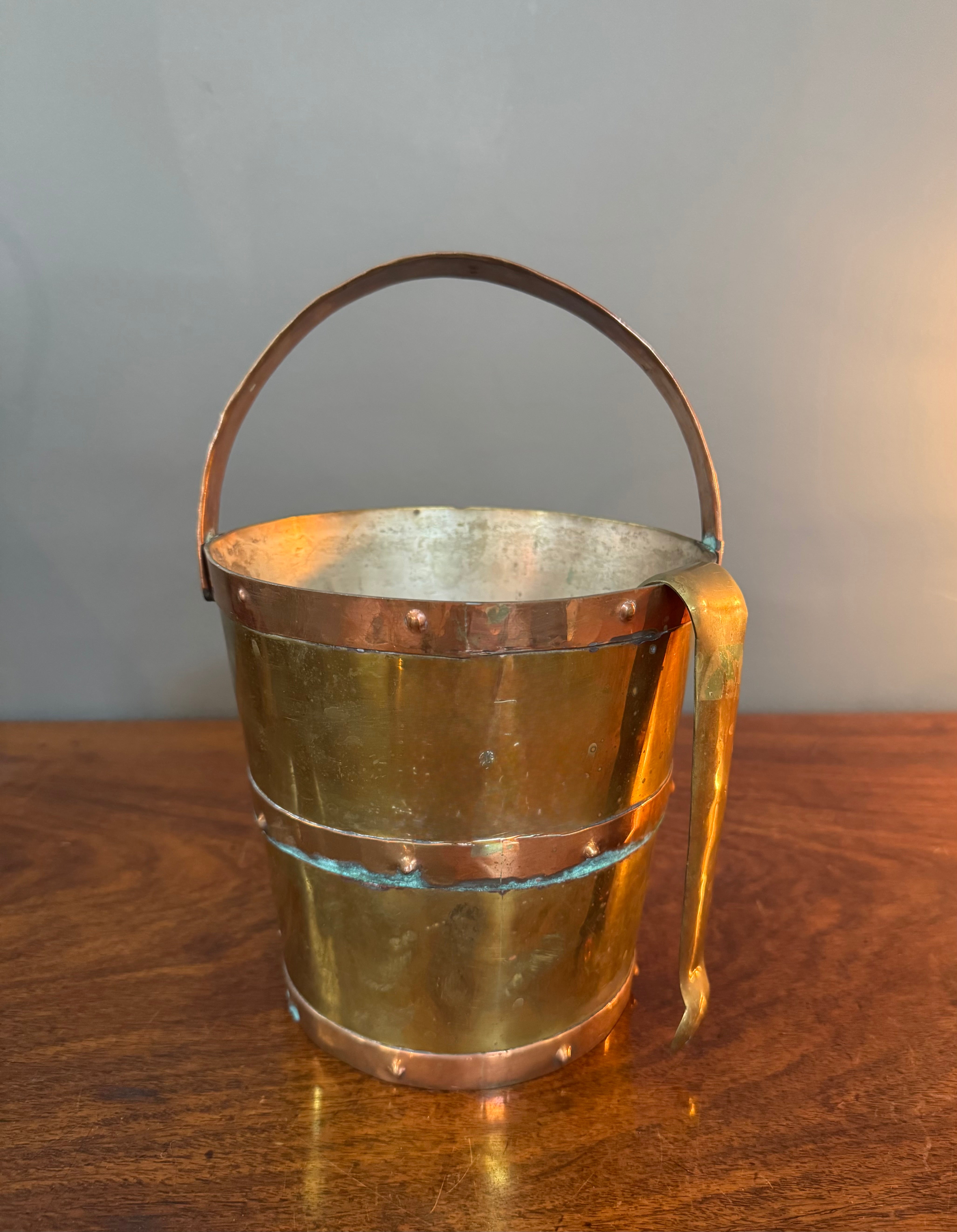 Vintage Copper & Brass Bucket with Tongs