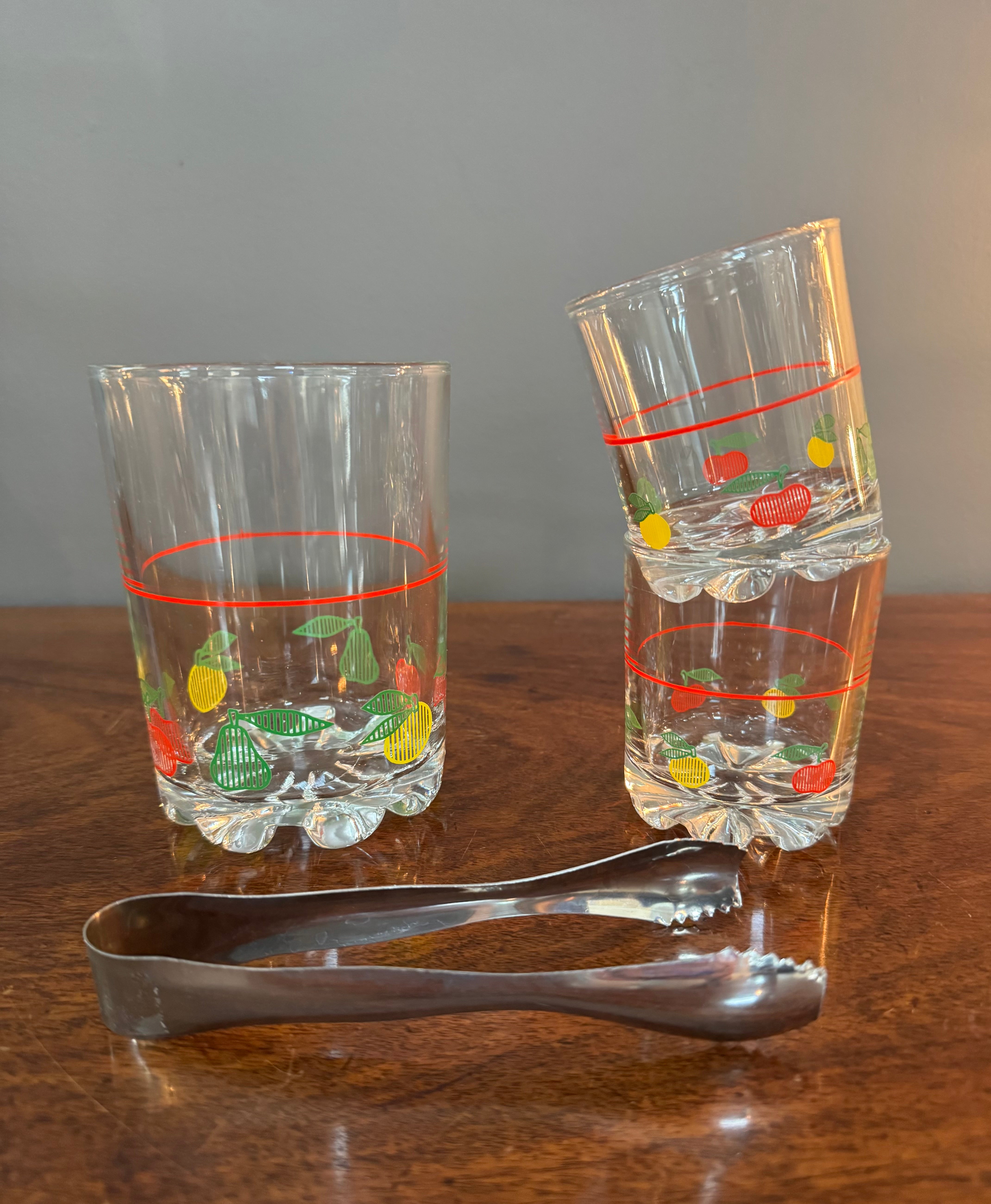 Vintage MCM Small Ice Bucket Set with Tongs & Two Glasses