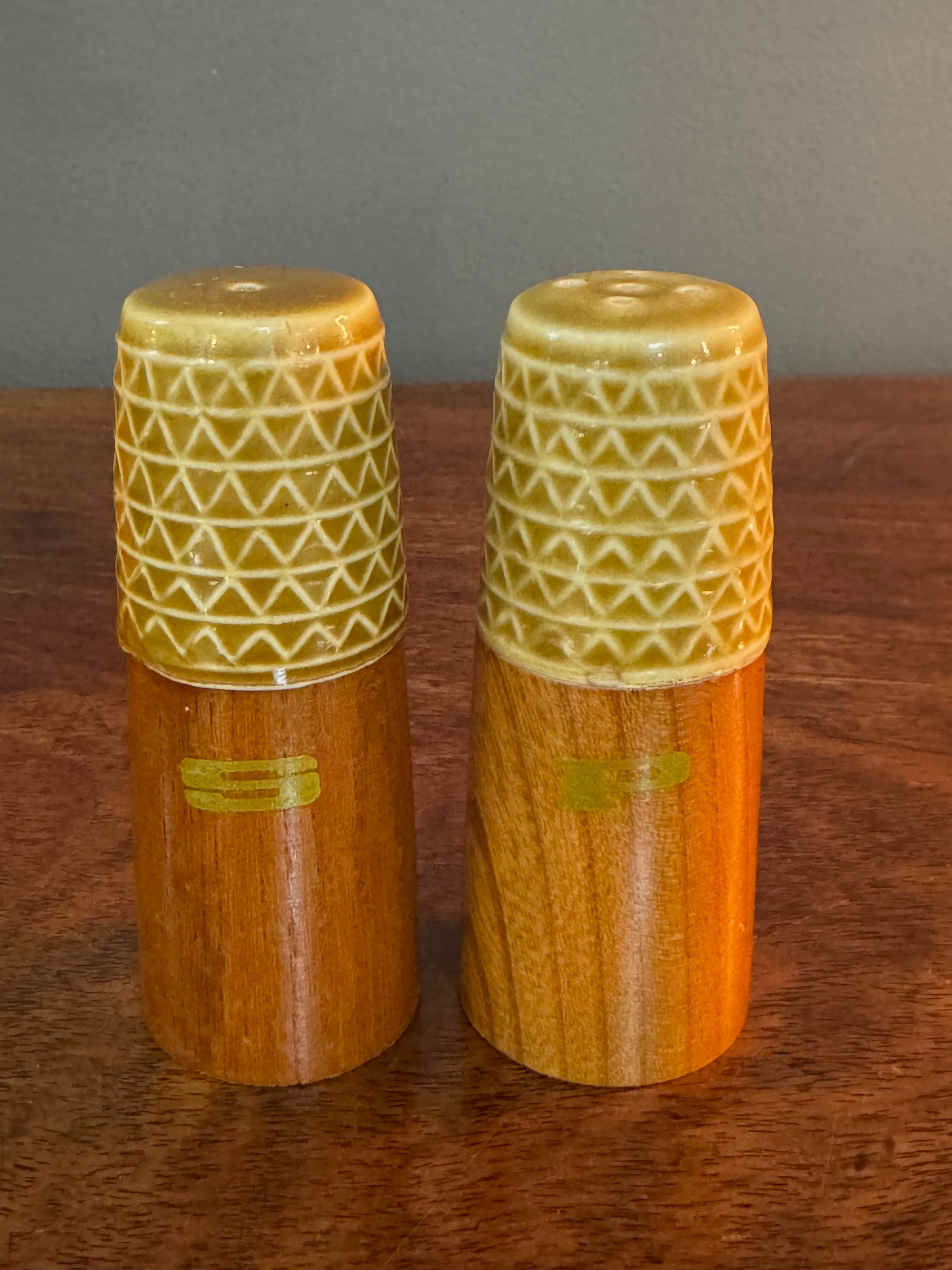 Vintage MCM Ceramic & Wood Cruet Set