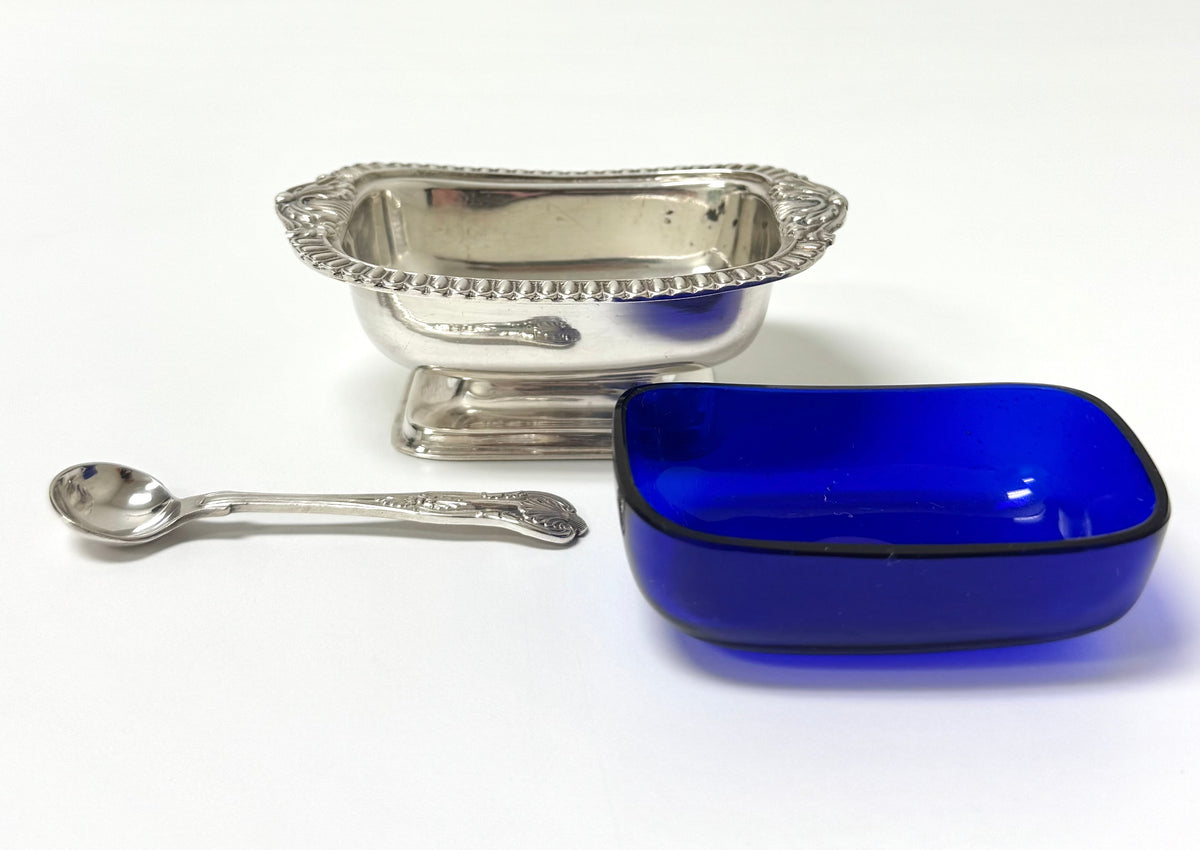 Vintage Silverplate Salt Cellar with Spoon