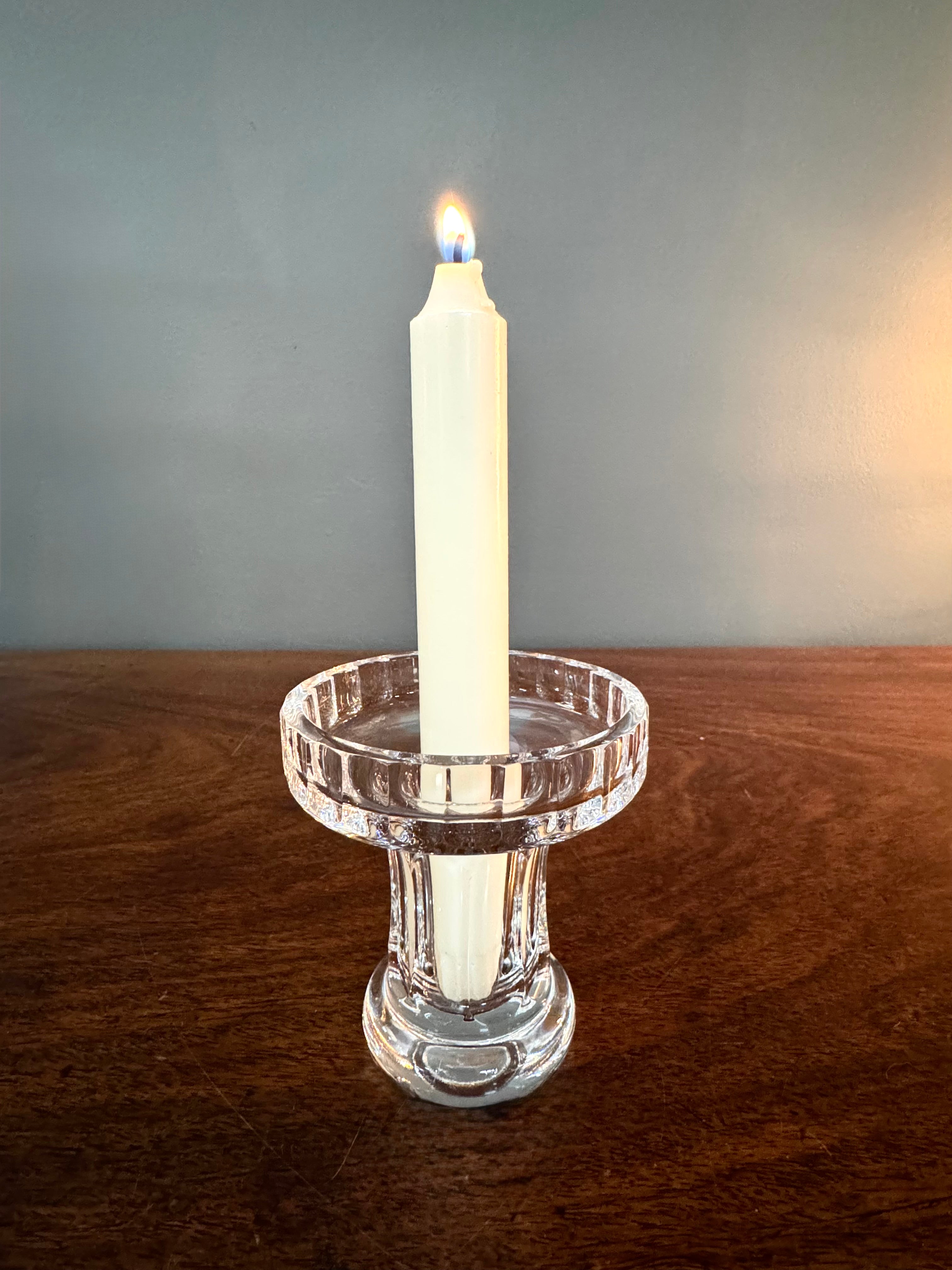 Ribbed Crystal Pedestal Candle Holder