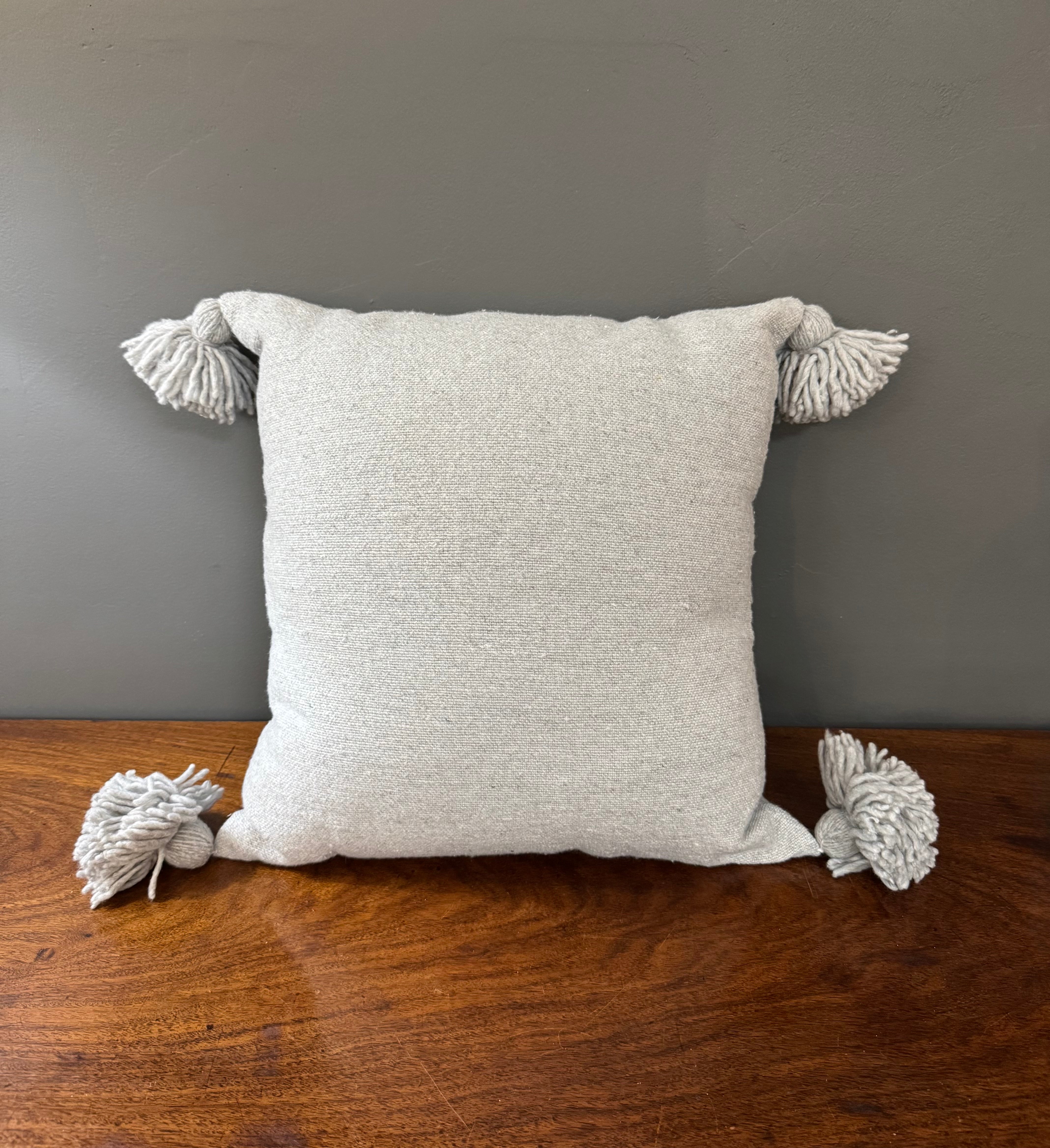 Light Gray 16" Pillow with Pom Poms