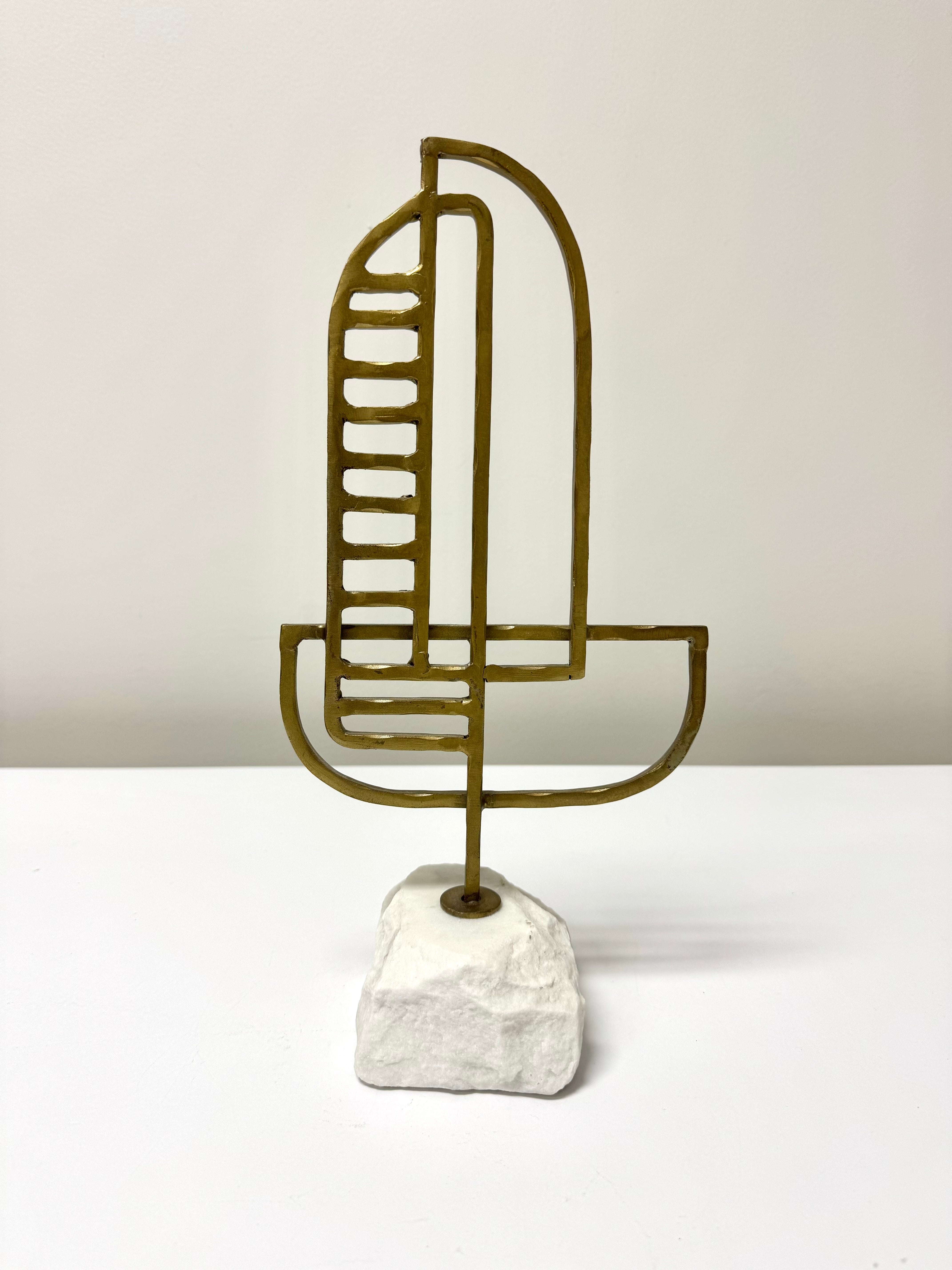 WEST ELM 'Elexia' Abstract Sailboat on White Granite Base