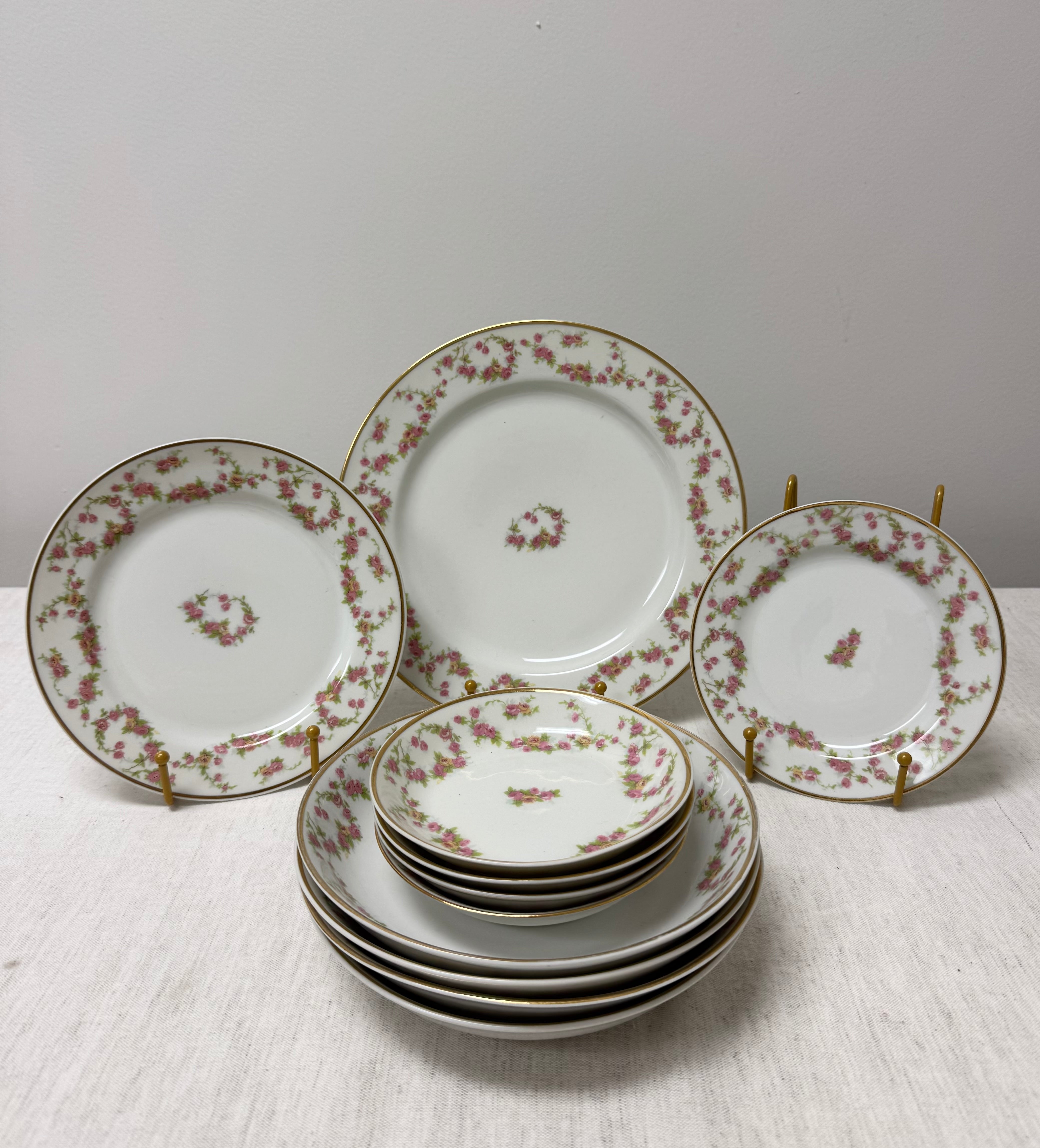 Antique LIMOGES 'Bridal Rose' Dinnerware Set for 8