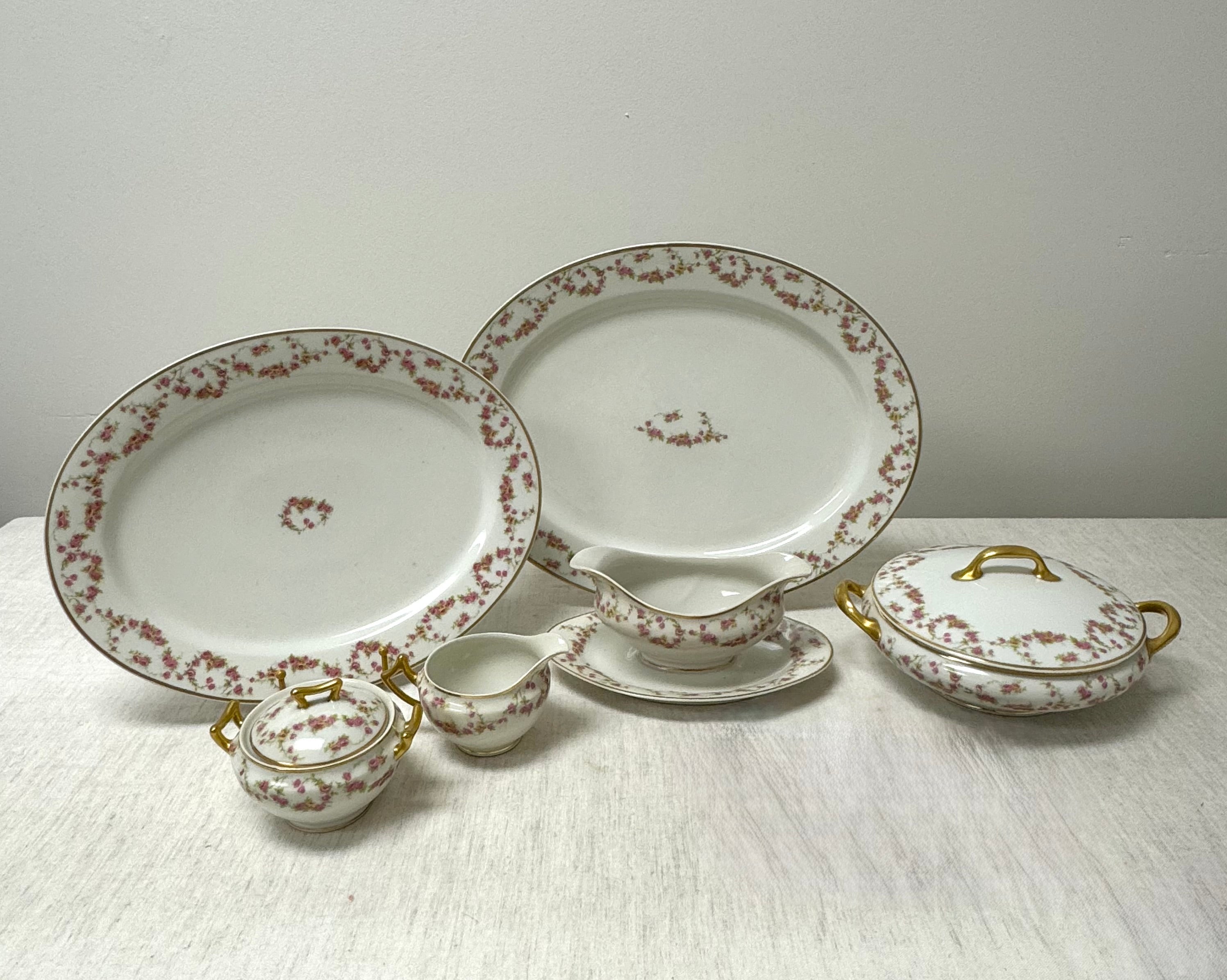 Antique LIMOGES 'Bridal Rose' Dinnerware Set for 8