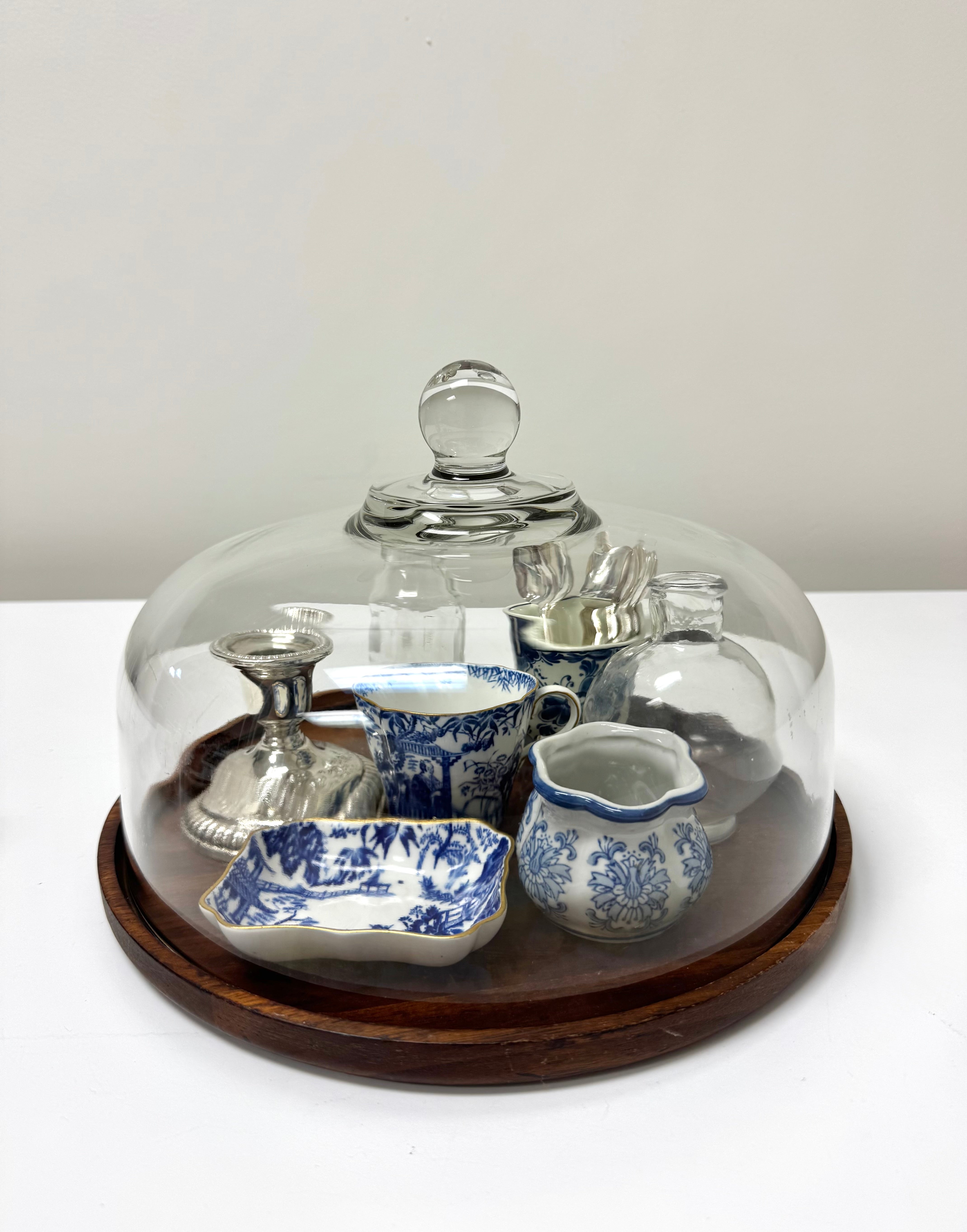 Wooden Tray with Glass Cloche