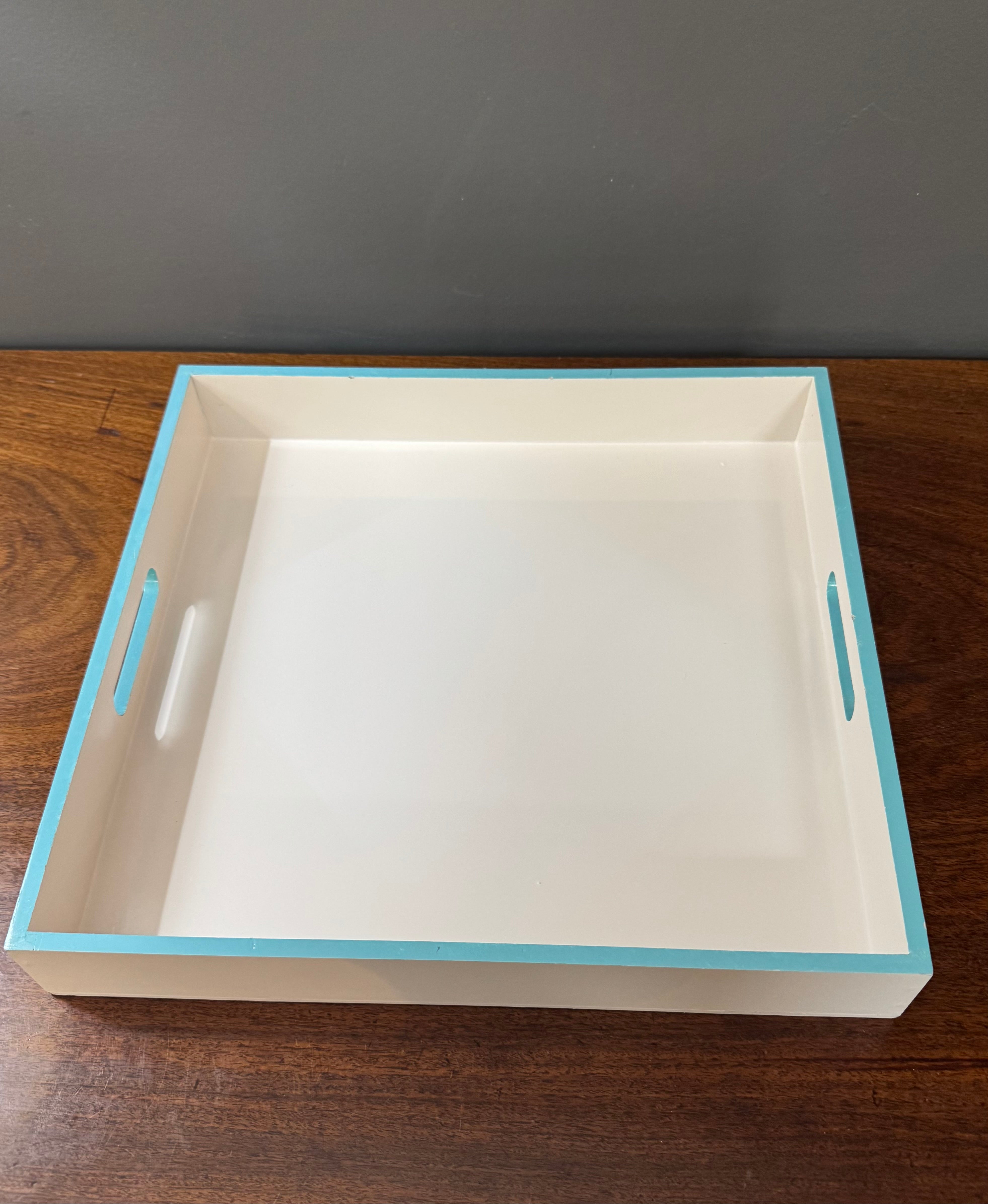 White Lacquer Tray with Blue Trim