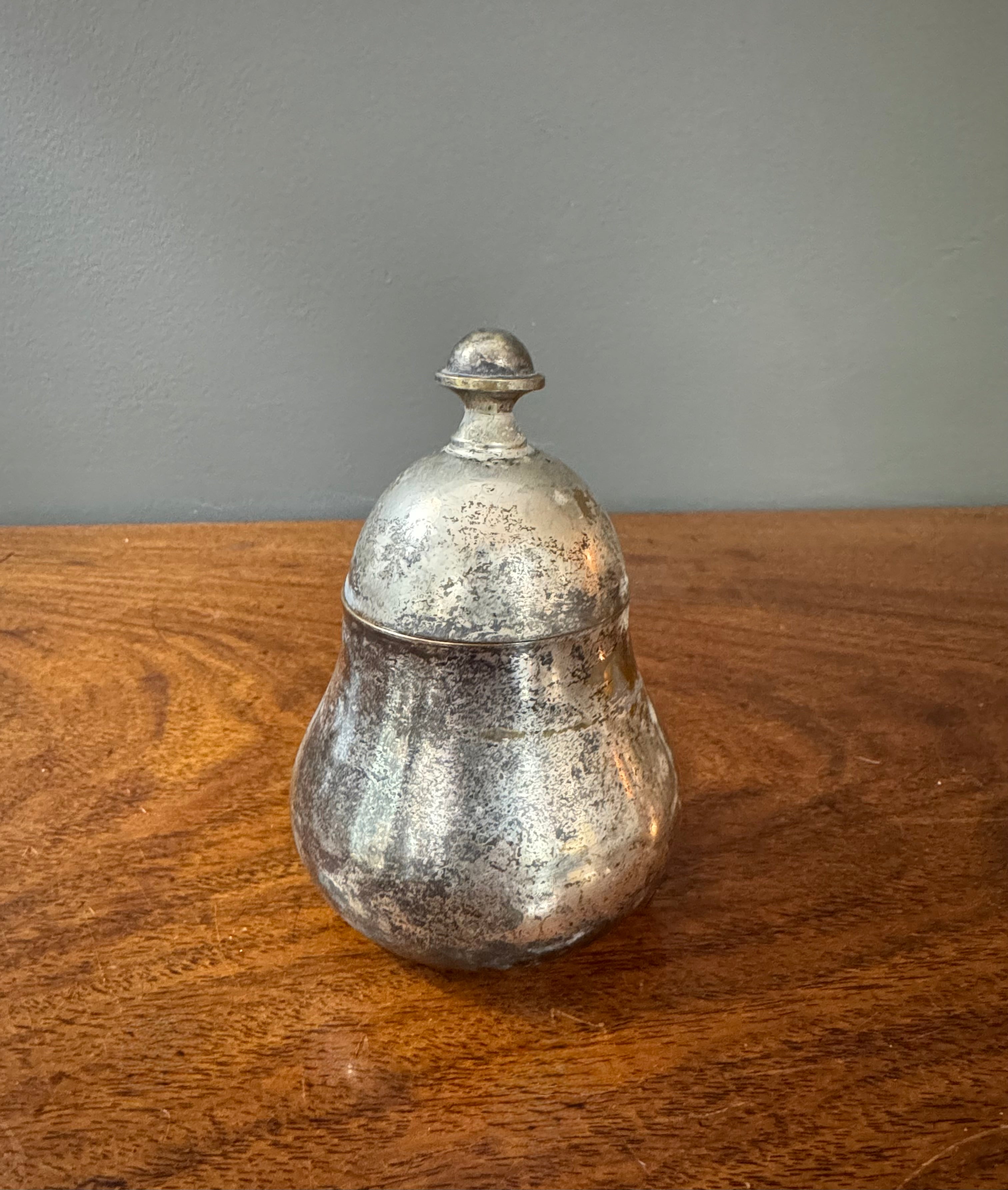 Vintage HBC Aged Silver Pear Canister