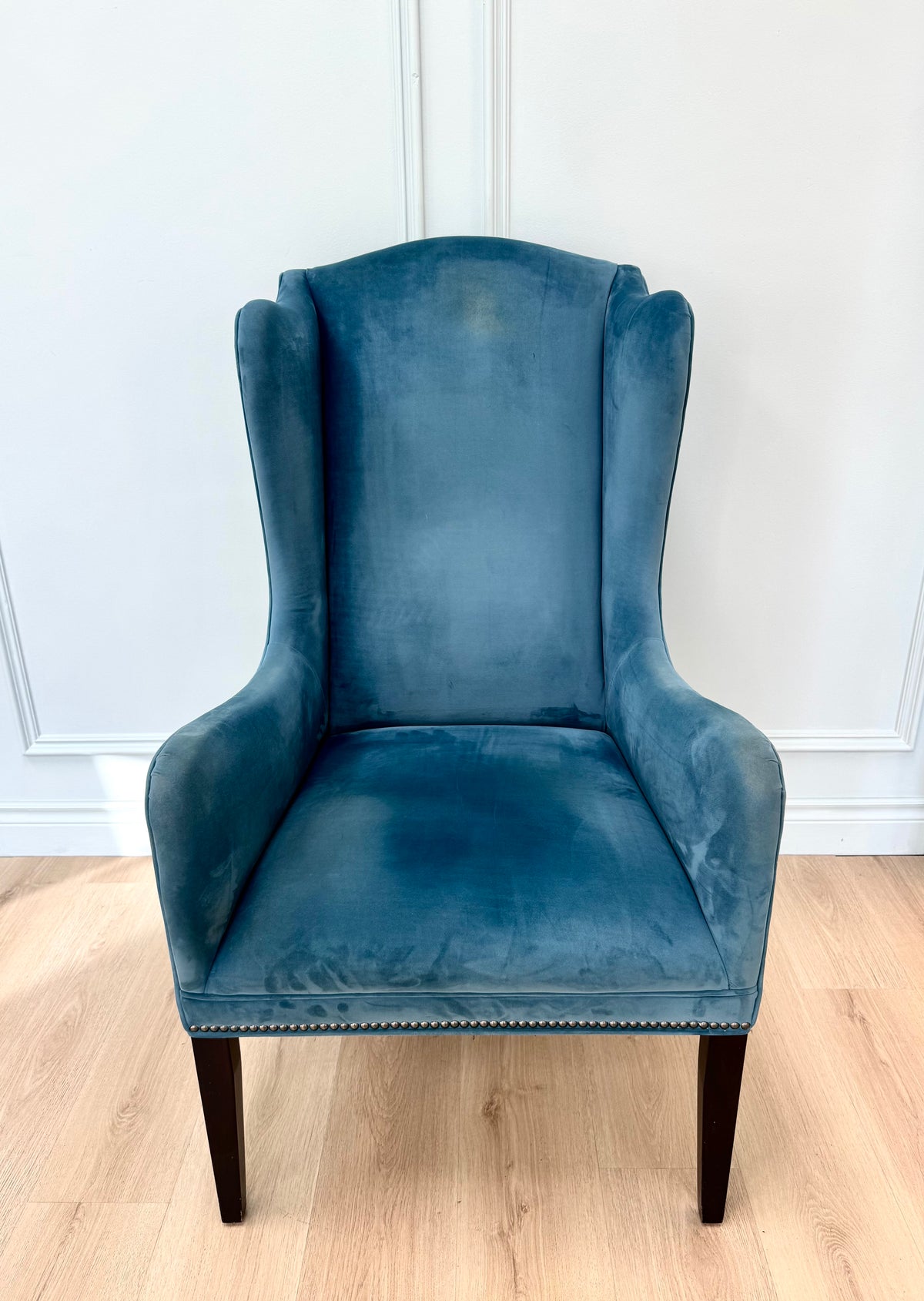 Dark Teal Velvet Wing Chair