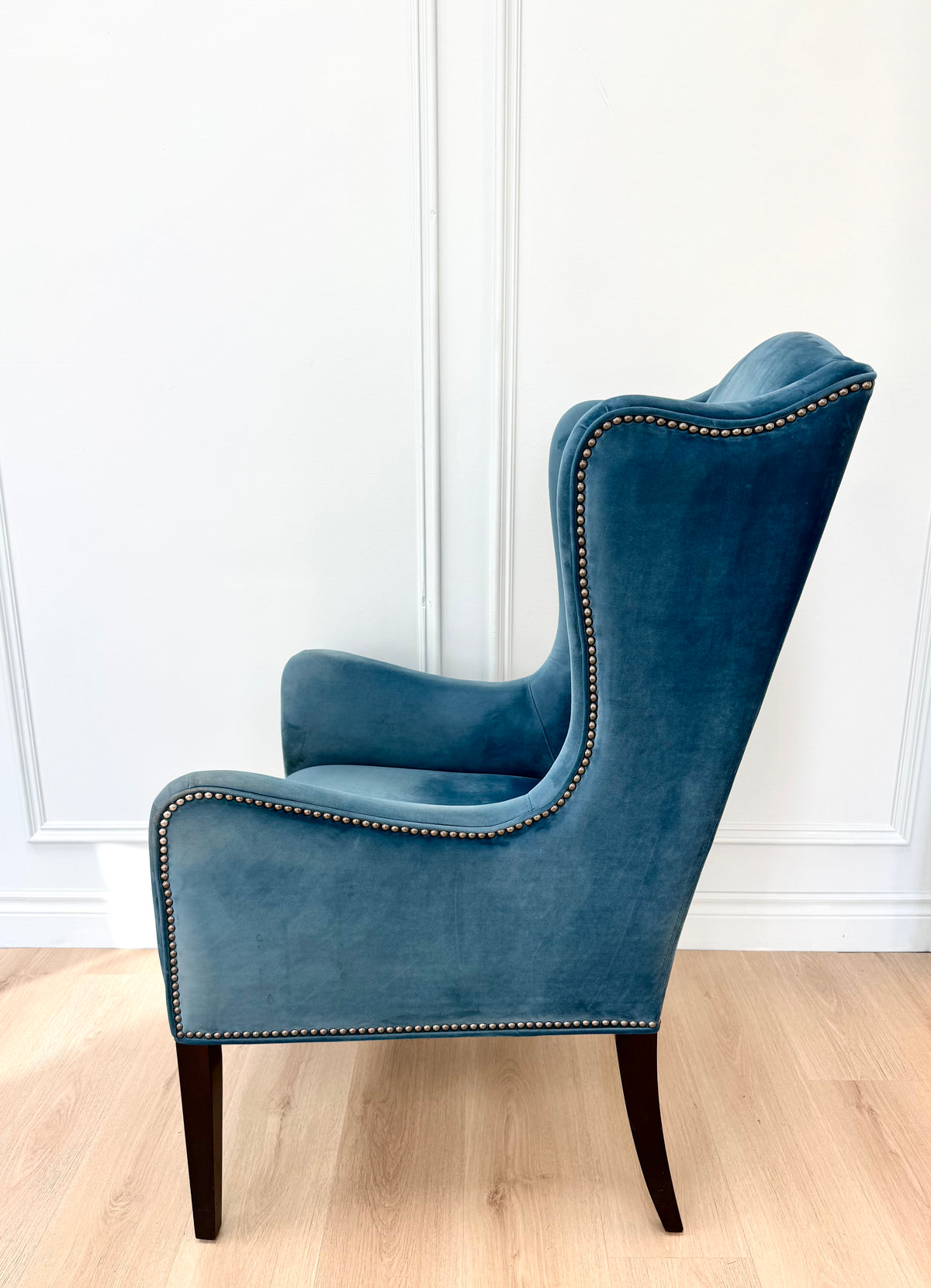 Dark Teal Velvet Wing Chair