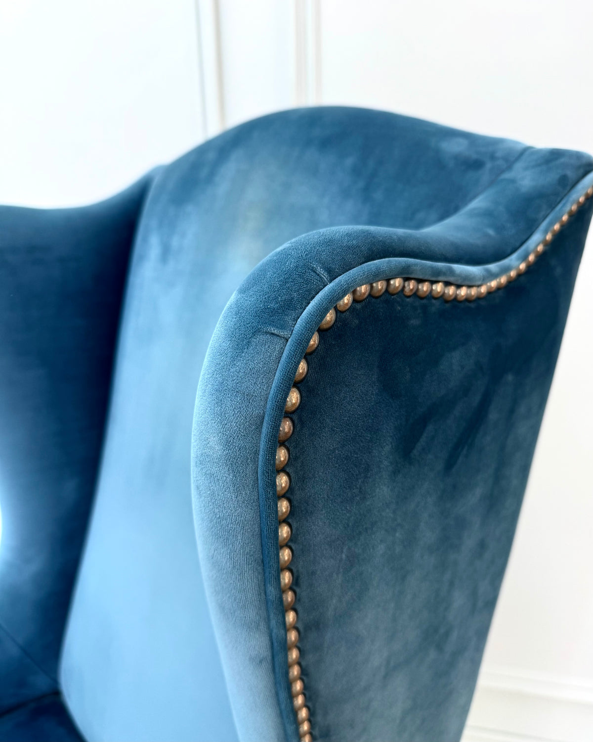 Dark Teal Velvet Wing Chair