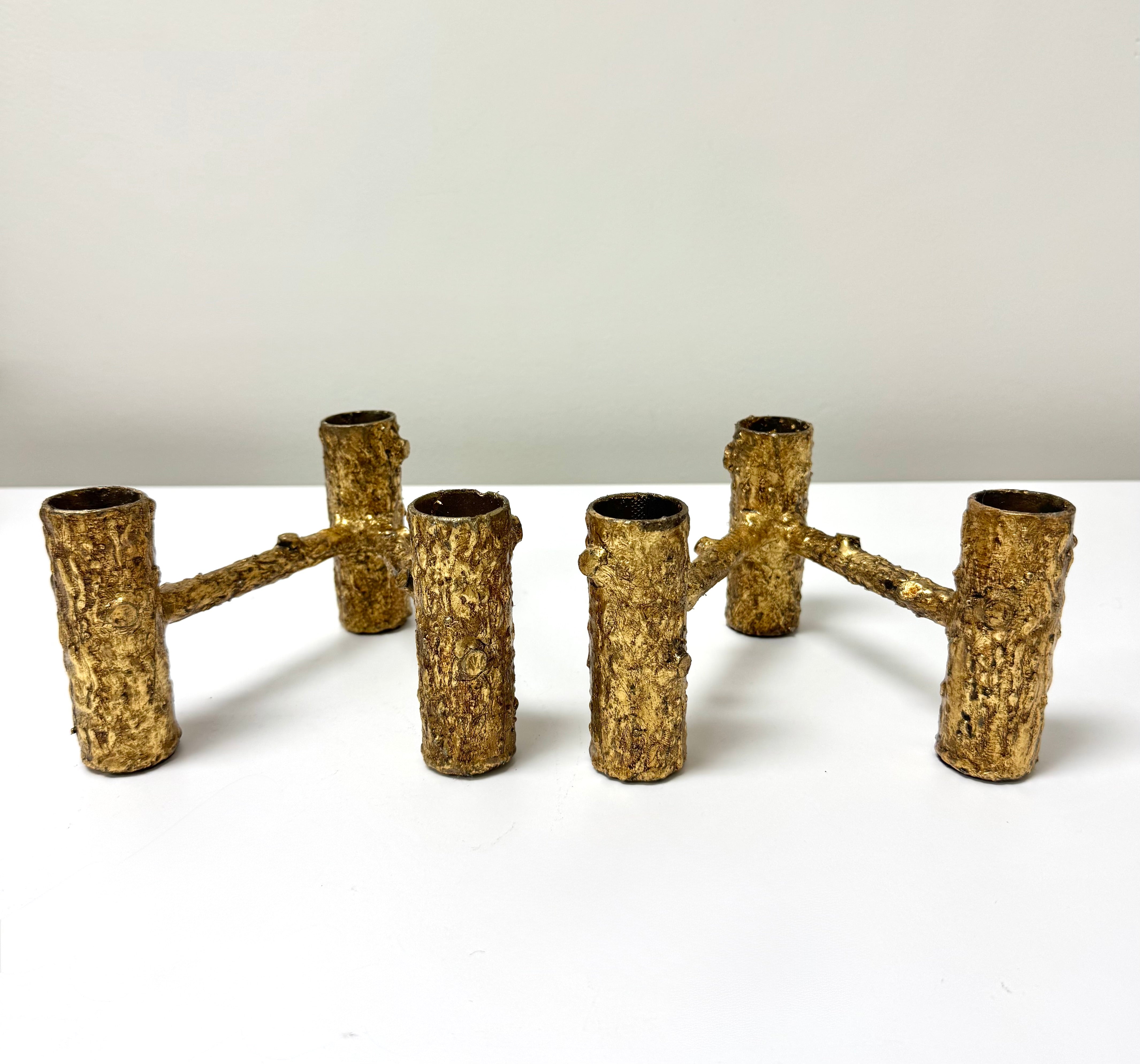 Brutalist Gold Candle Holders Set of 2