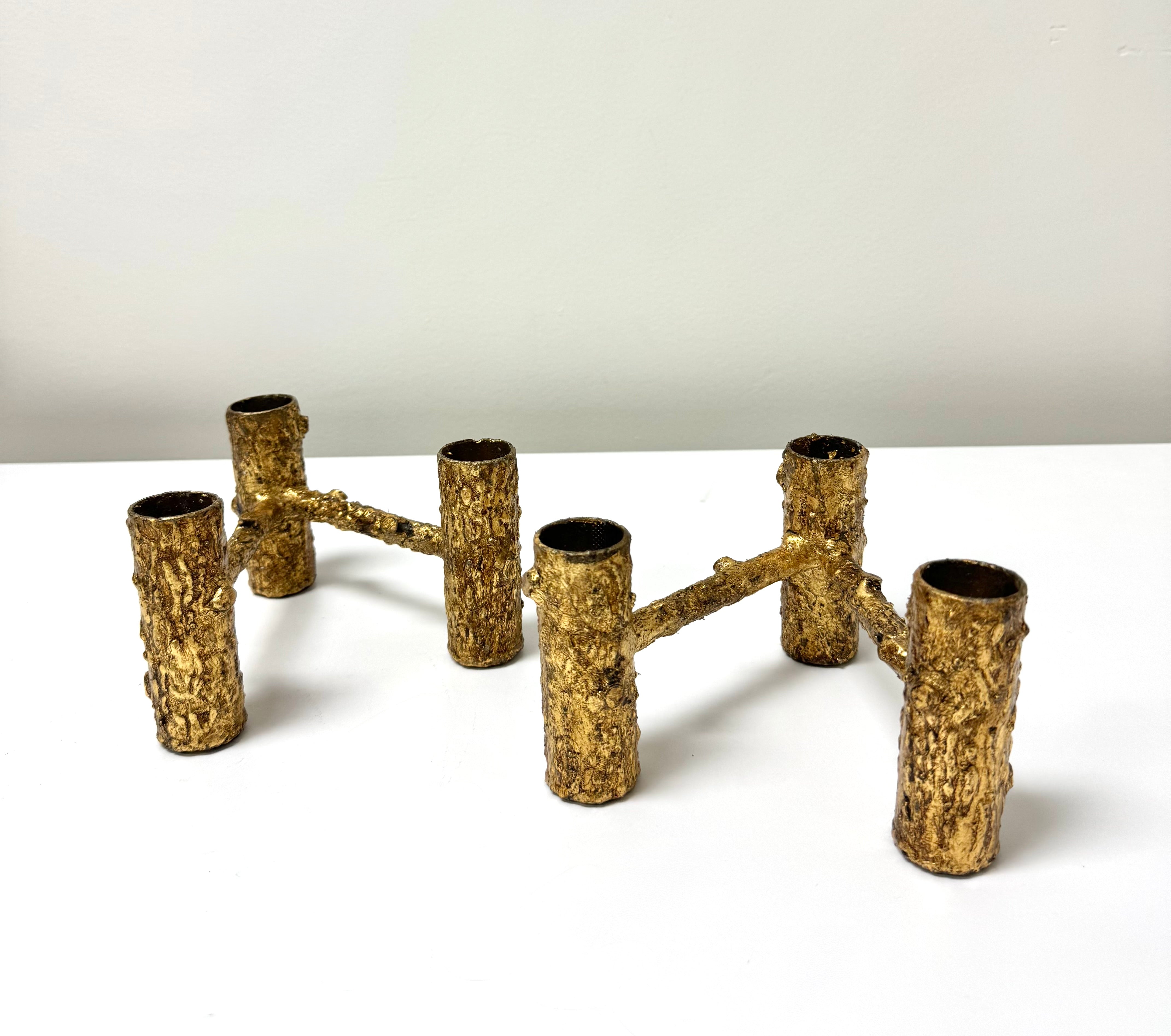 Brutalist Gold Candle Holders Set of 2