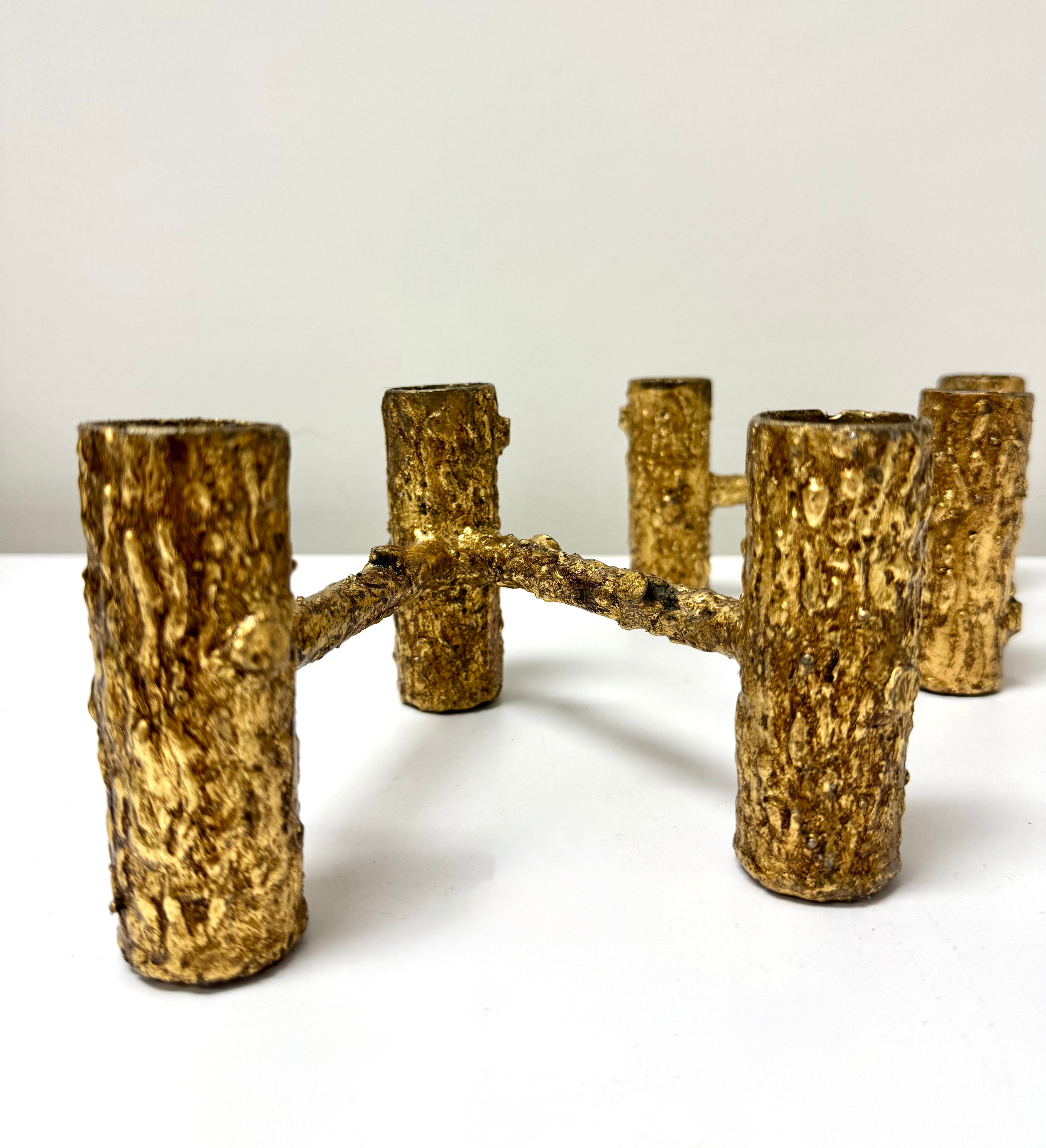 Brutalist Gold Candle Holders Set of 2