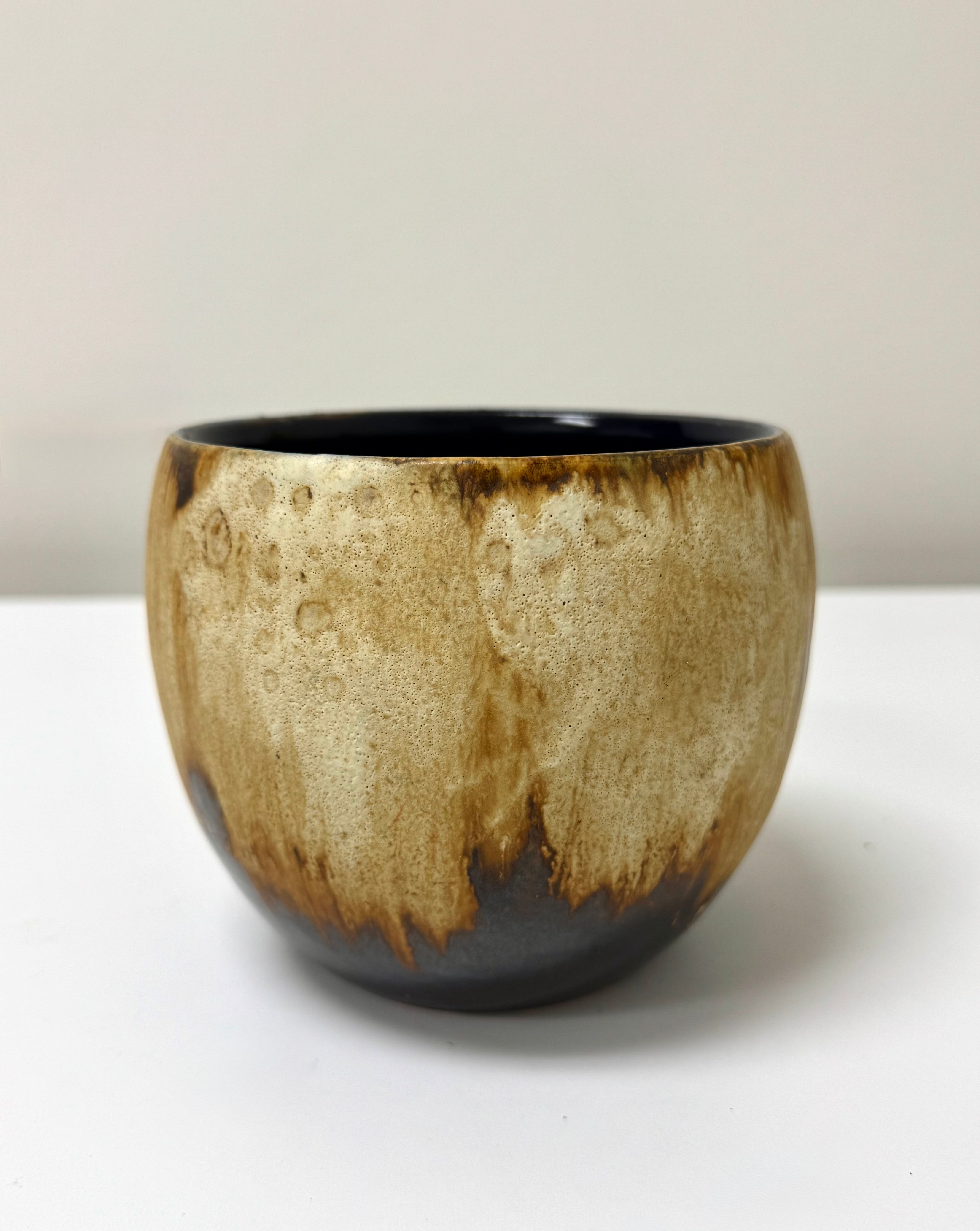 Vintage Brown & Cream Drip Glaze Pot