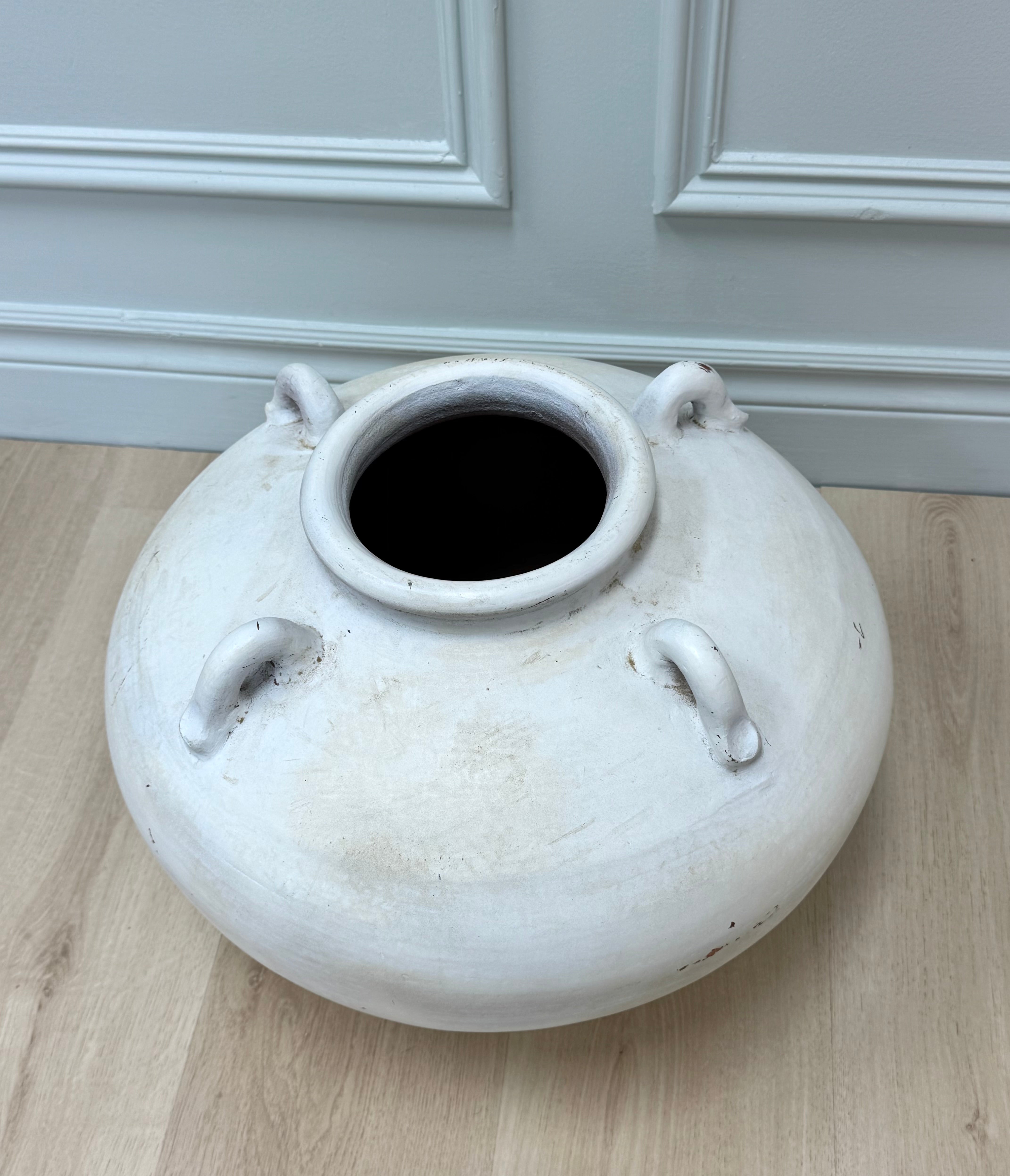 Rustic White Large Round Pottery Vase
