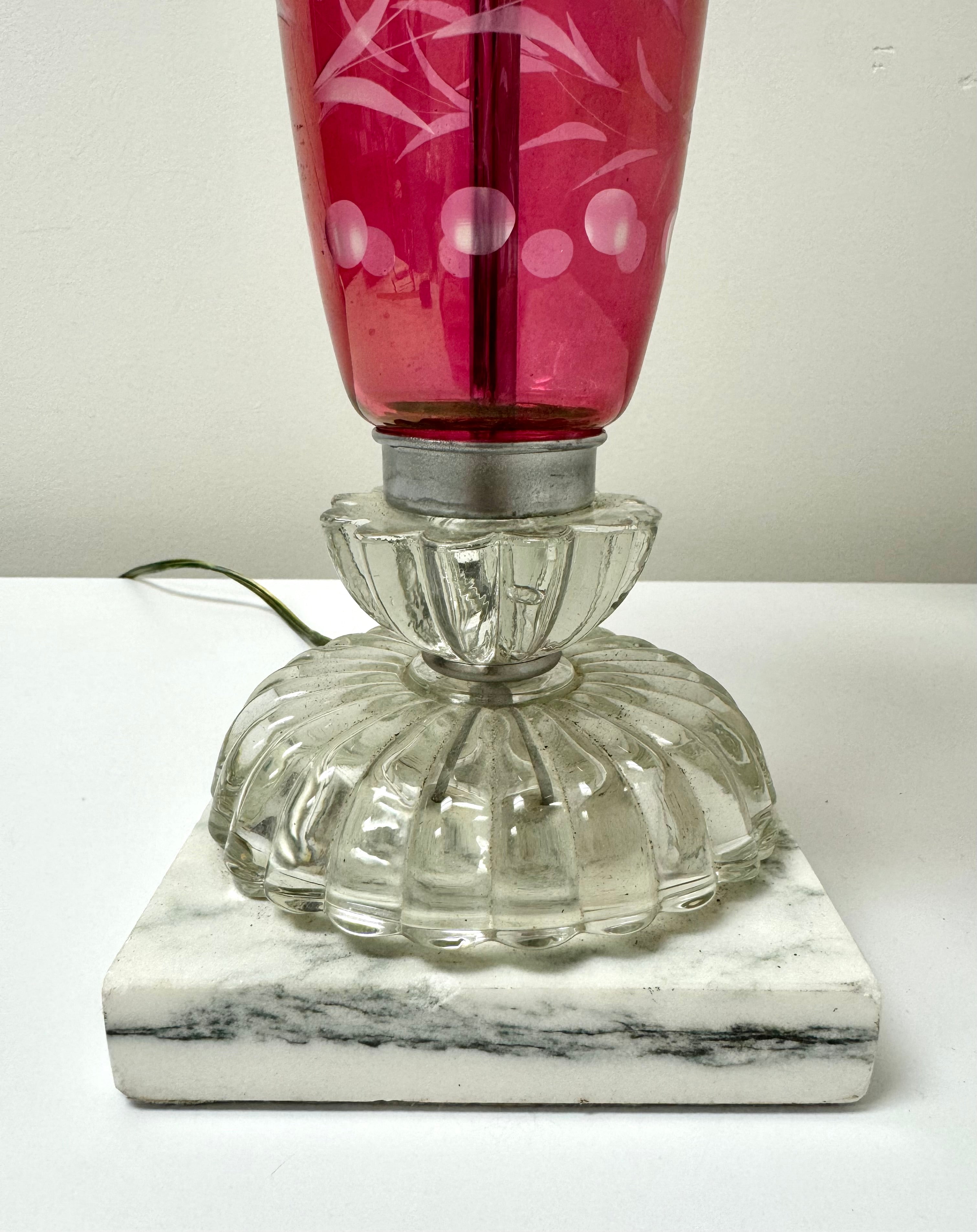 Vintage Flash Cut Cranberry Glass Lamp