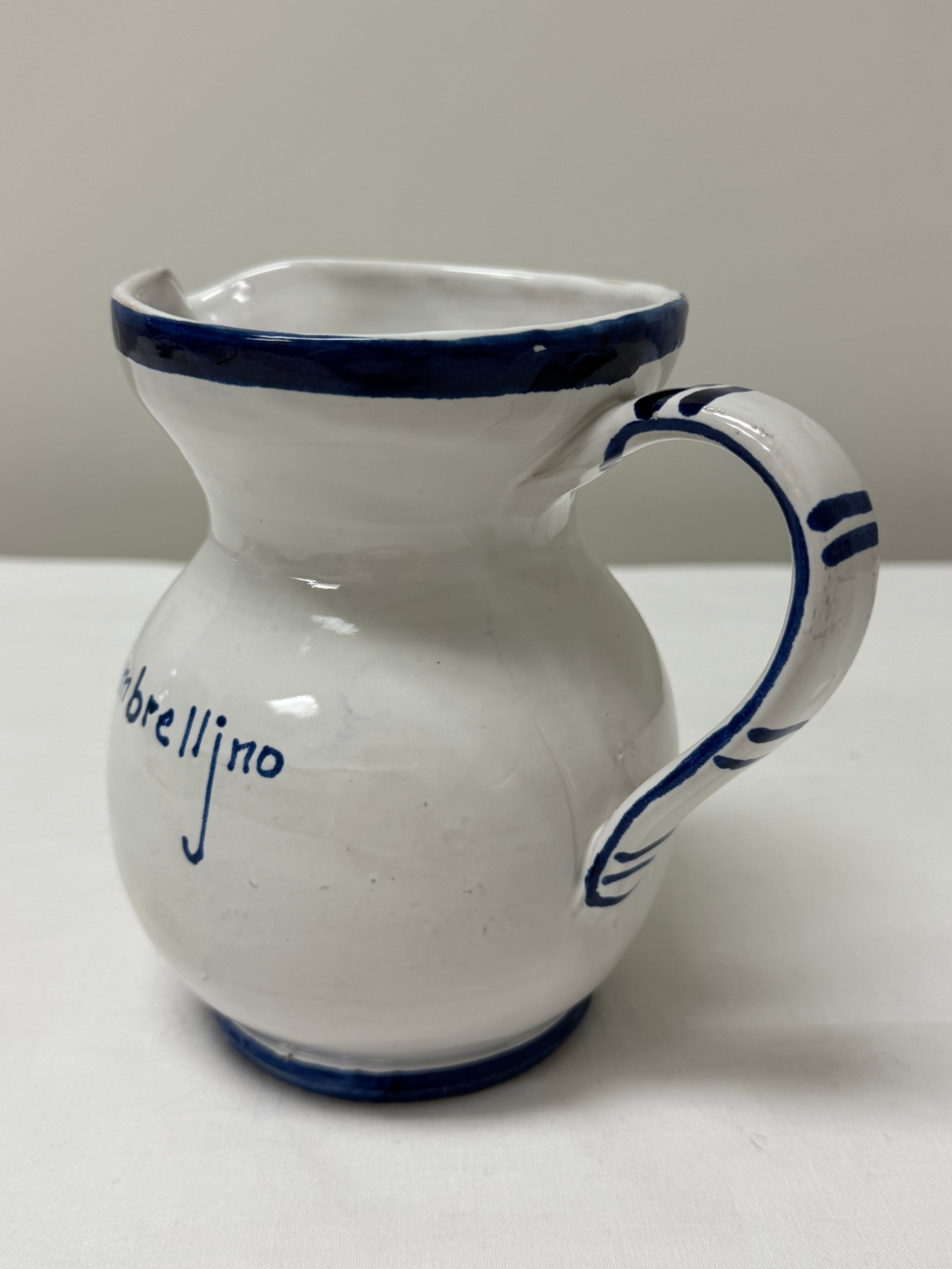 White & Blue Hand-painted Ceramic 6" Pitcher