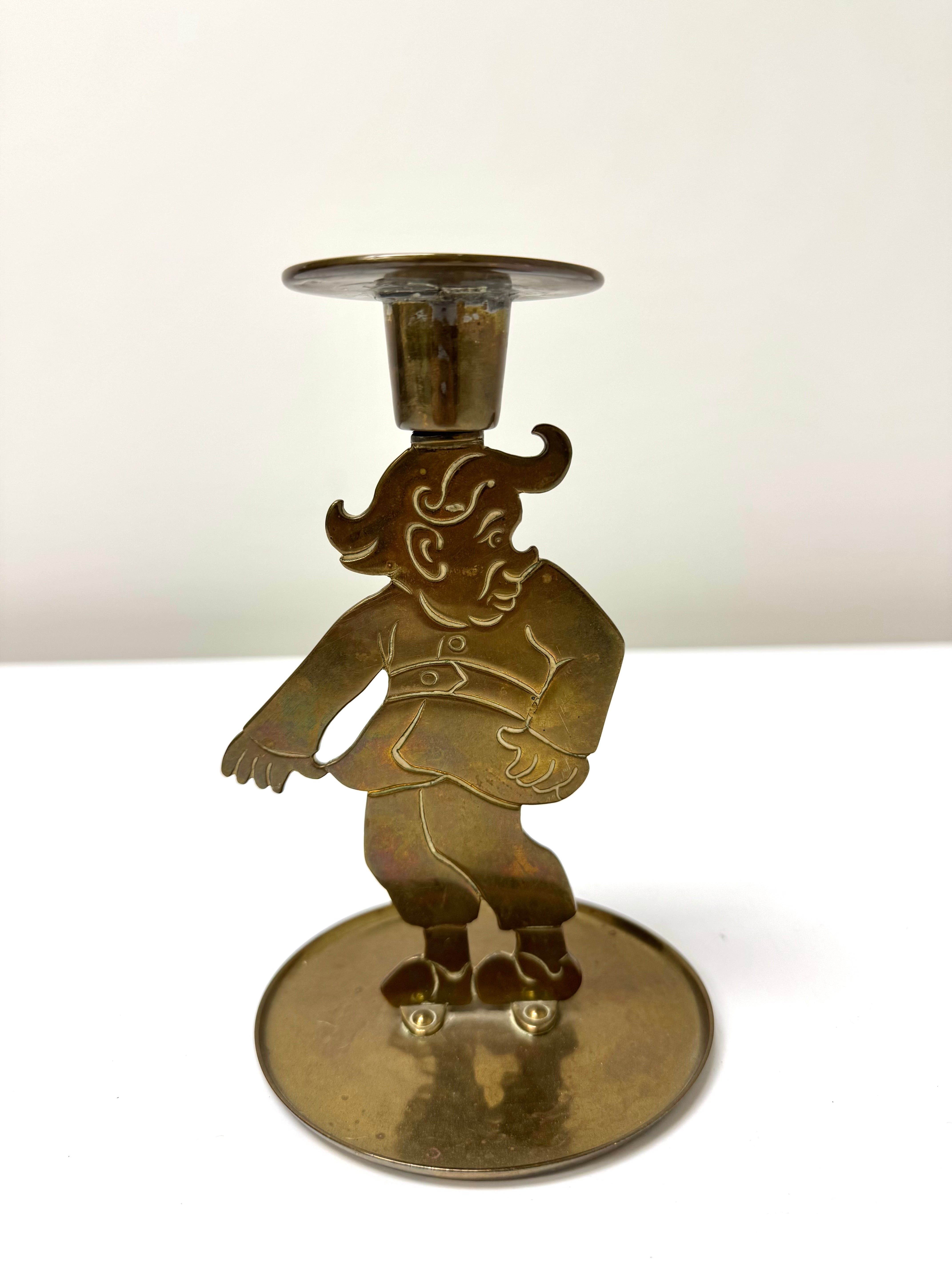 Vintage Brass Funny Man Taper Candle Holder