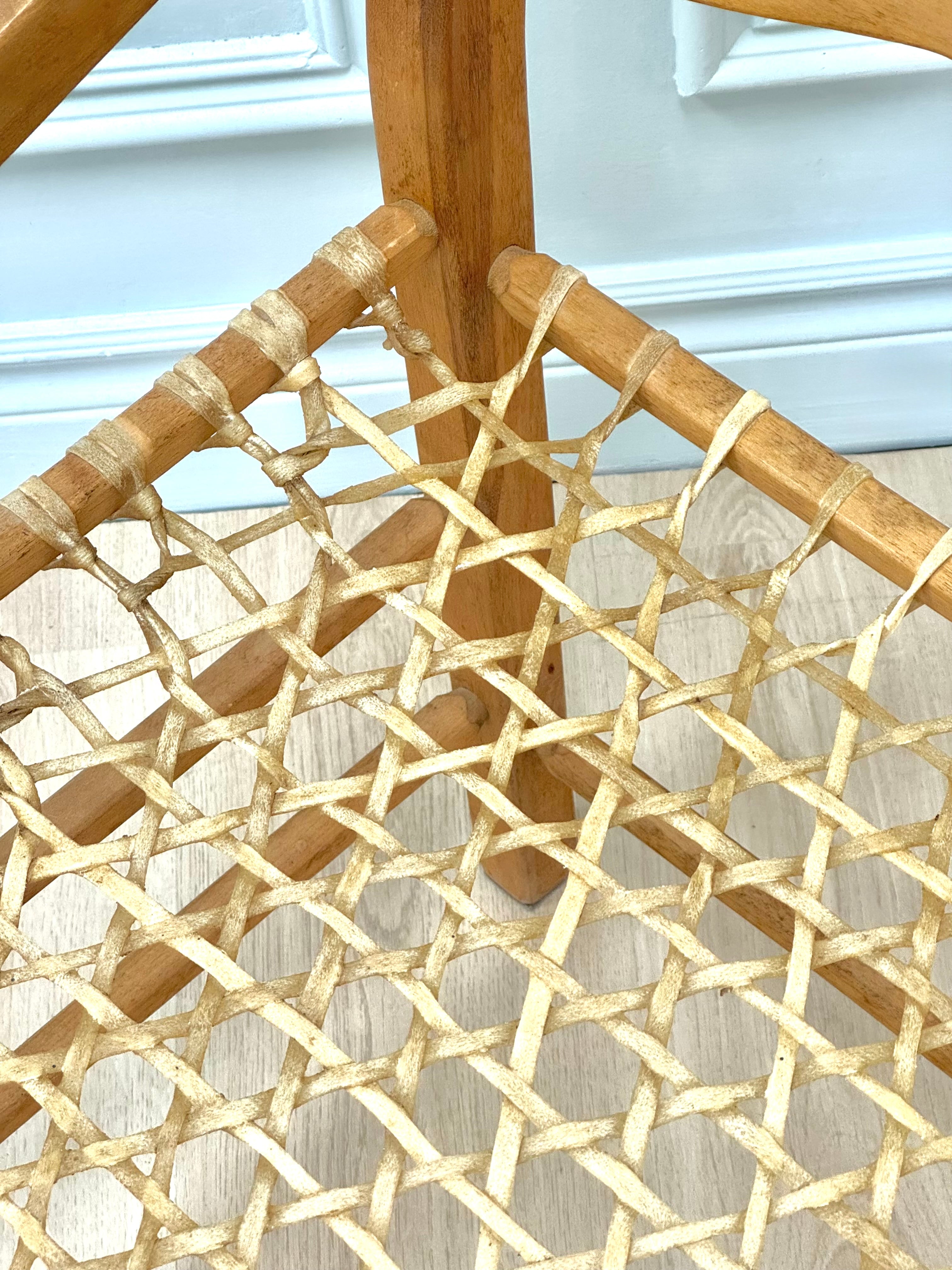 Vintage French Country Ladderback Chair with Woven Rawhide Seat