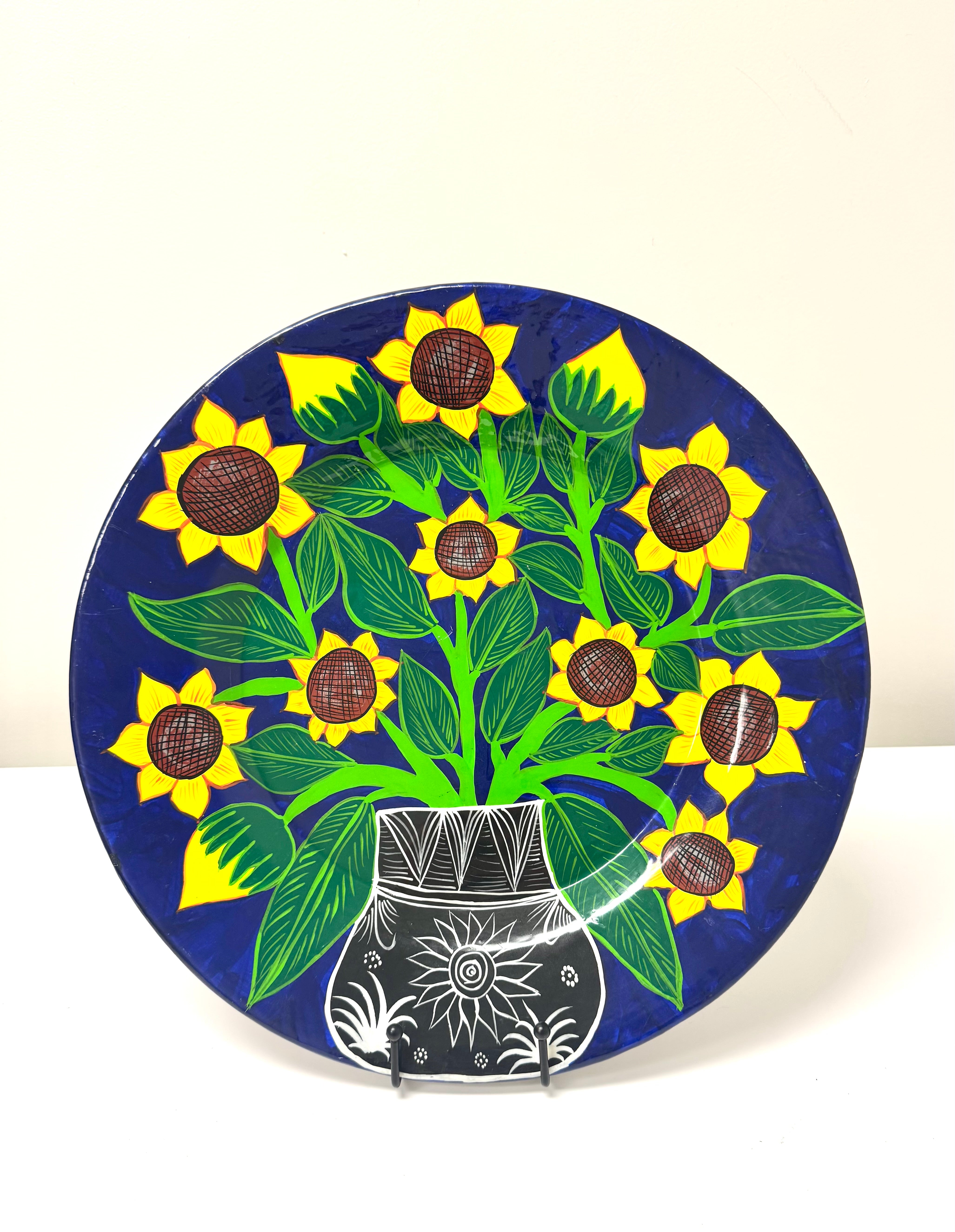 Vintage Talavera Hand-painted Sunflower Platter
