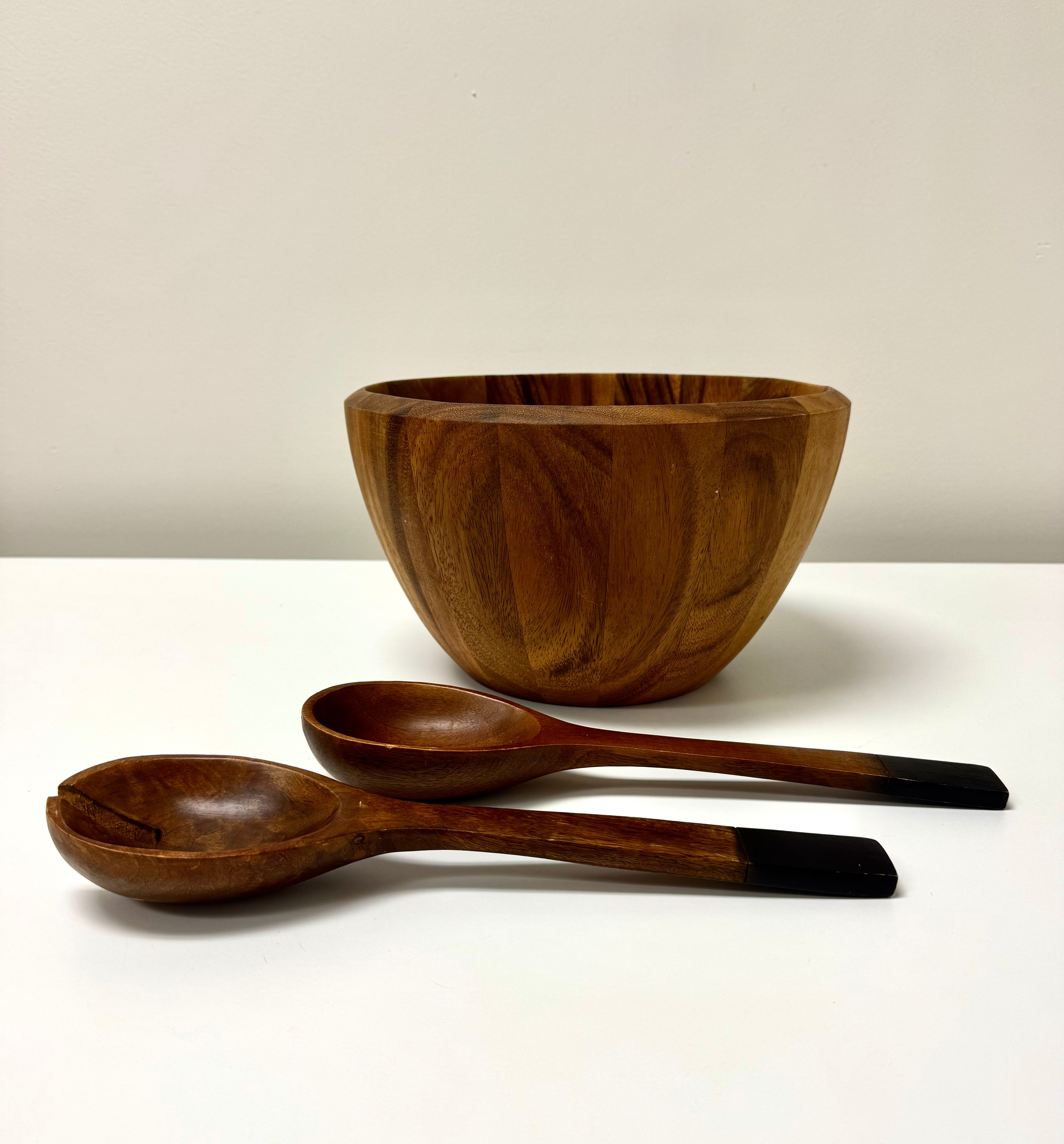 Teak Salad Bowl & Servers with Iron Stand