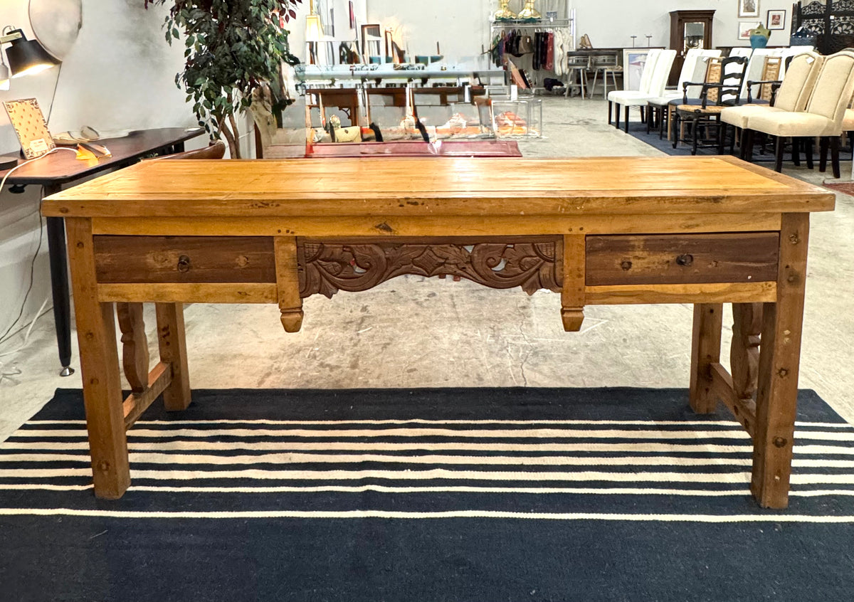 Rustic Pine Carved Console