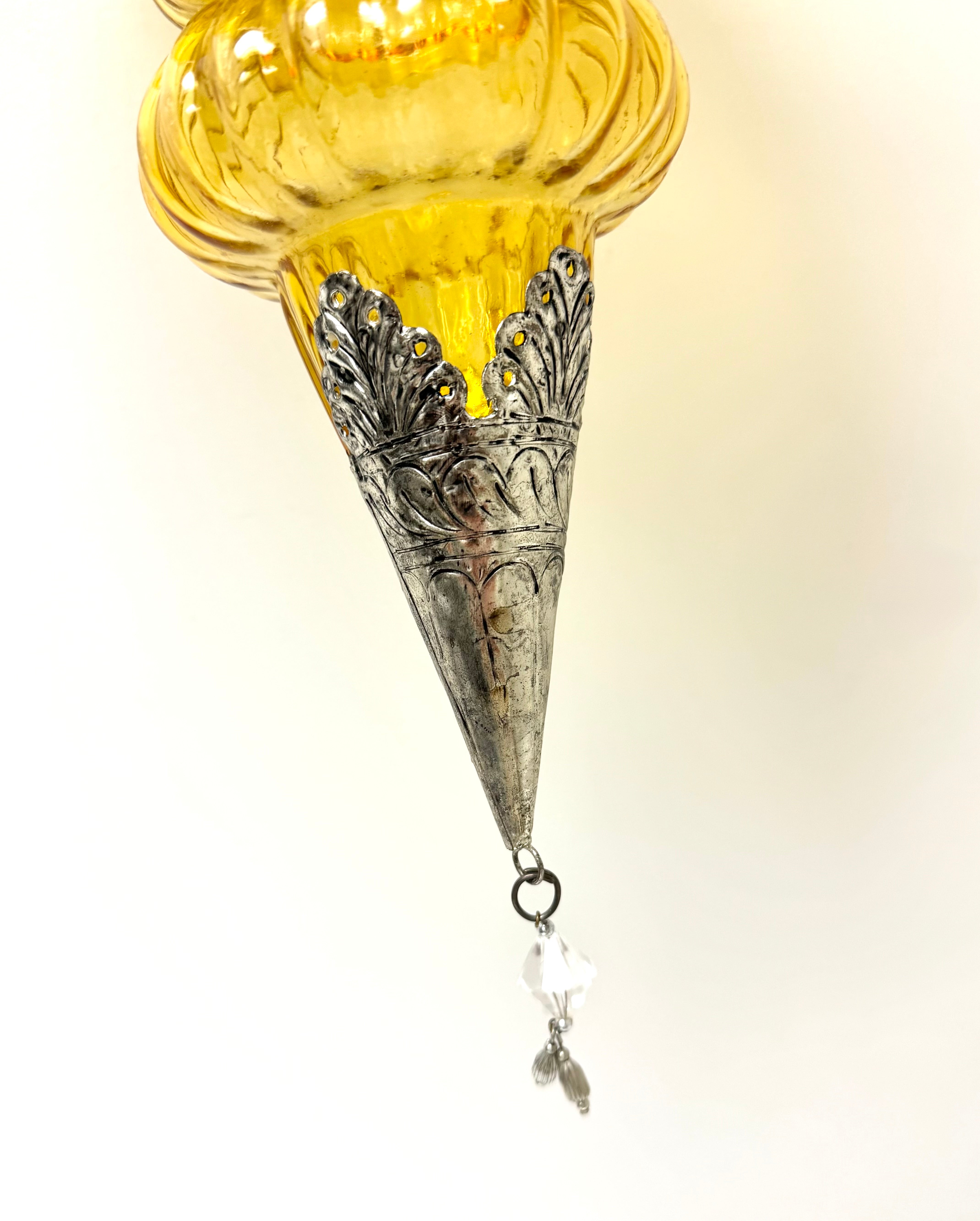 Vintage Amber Ribbed Glass Pendant Ornament