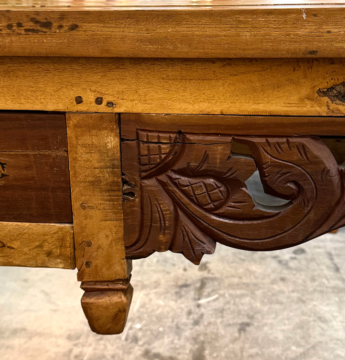 Rustic Pine Carved Console