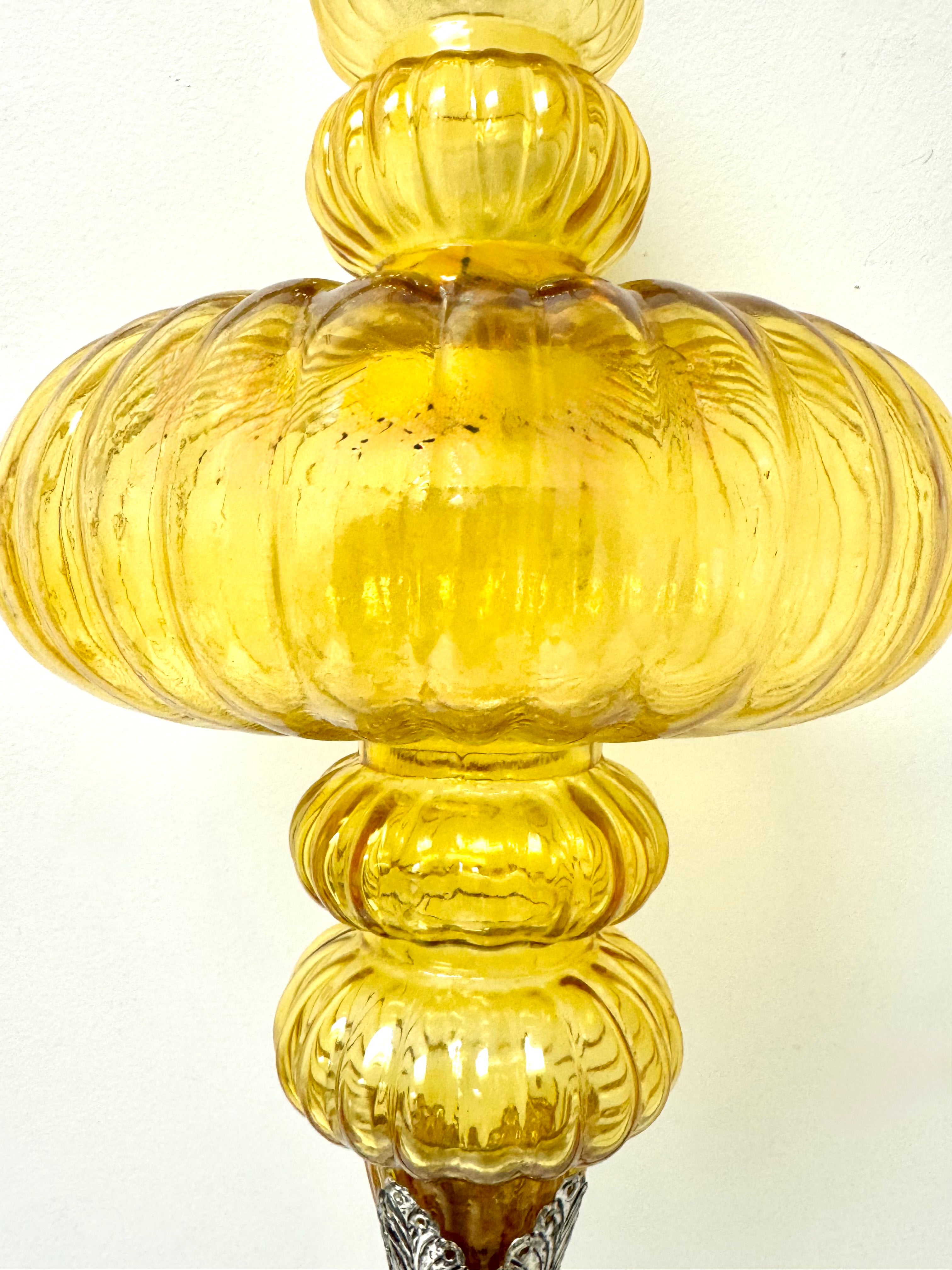Vintage Amber Ribbed Glass Pendant Ornament