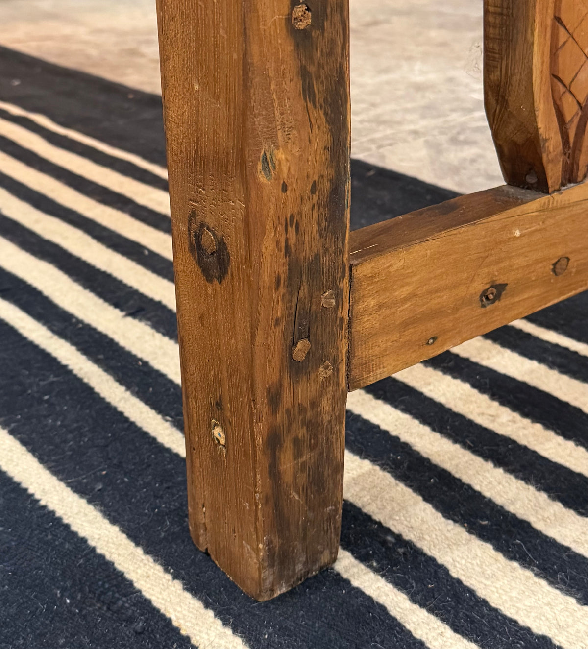 Rustic Pine Carved Console