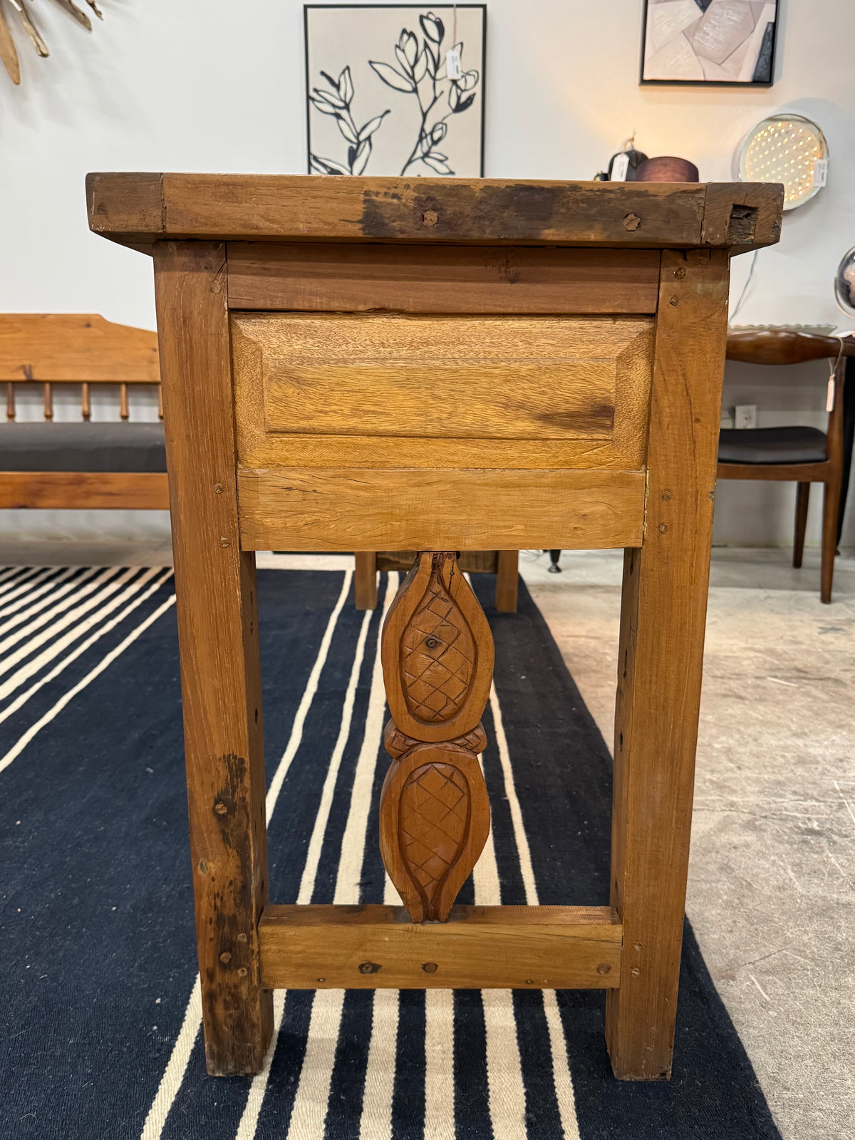 Rustic Pine Carved Console