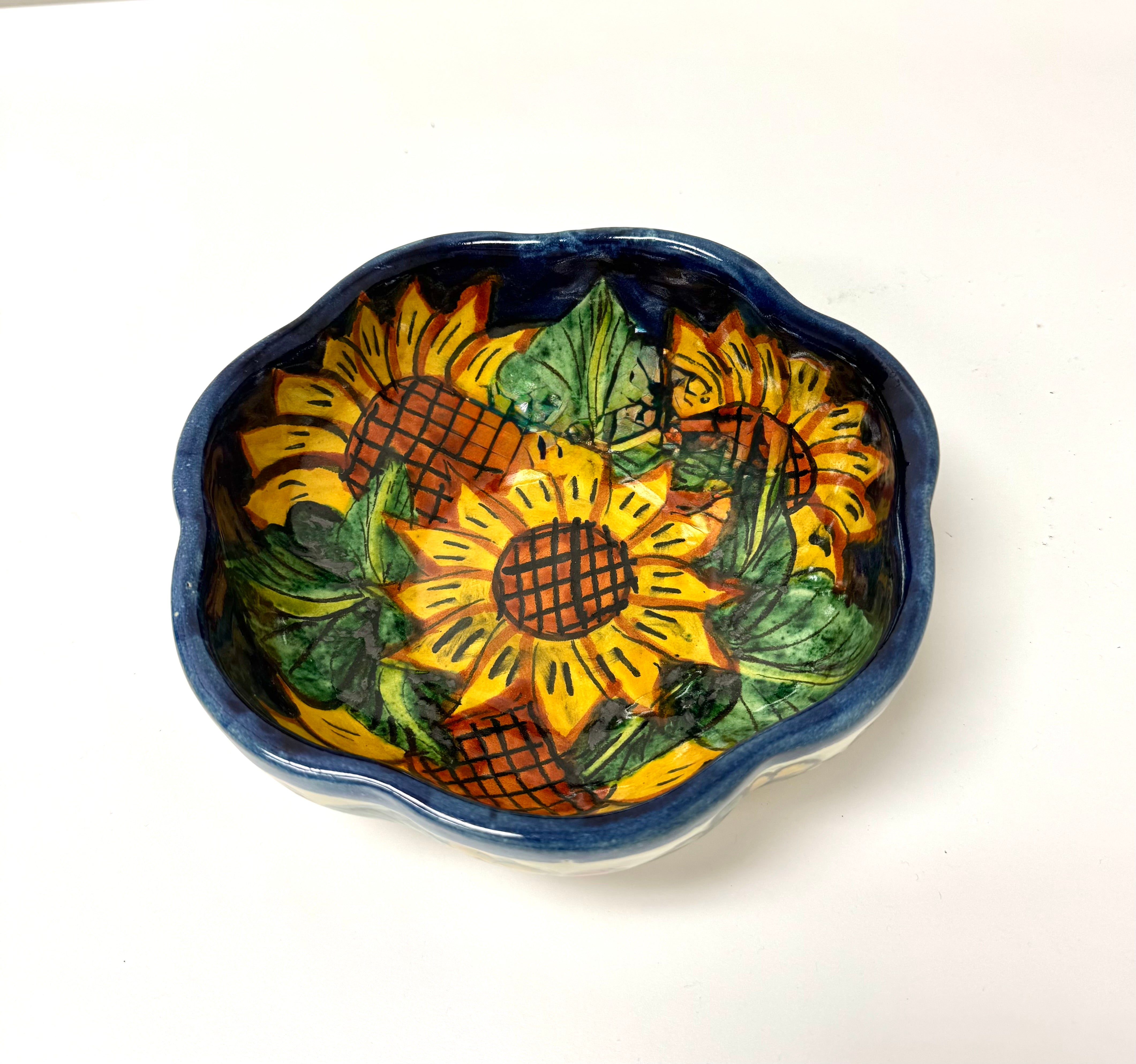 Vintage Talavera Hand-painted Sunflower Bowl