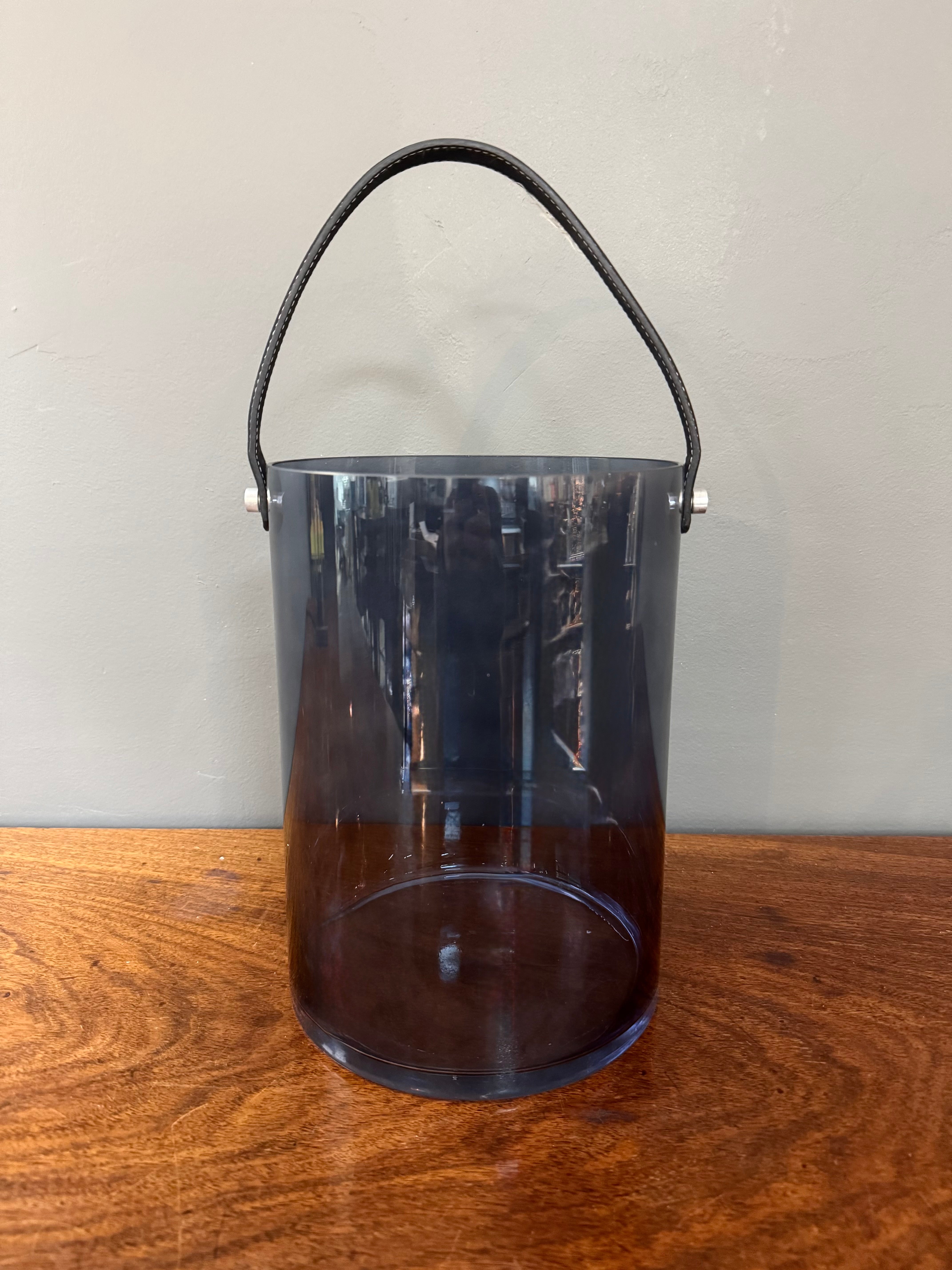 Navy Blue Glass Wine Bucket with Leather Handle