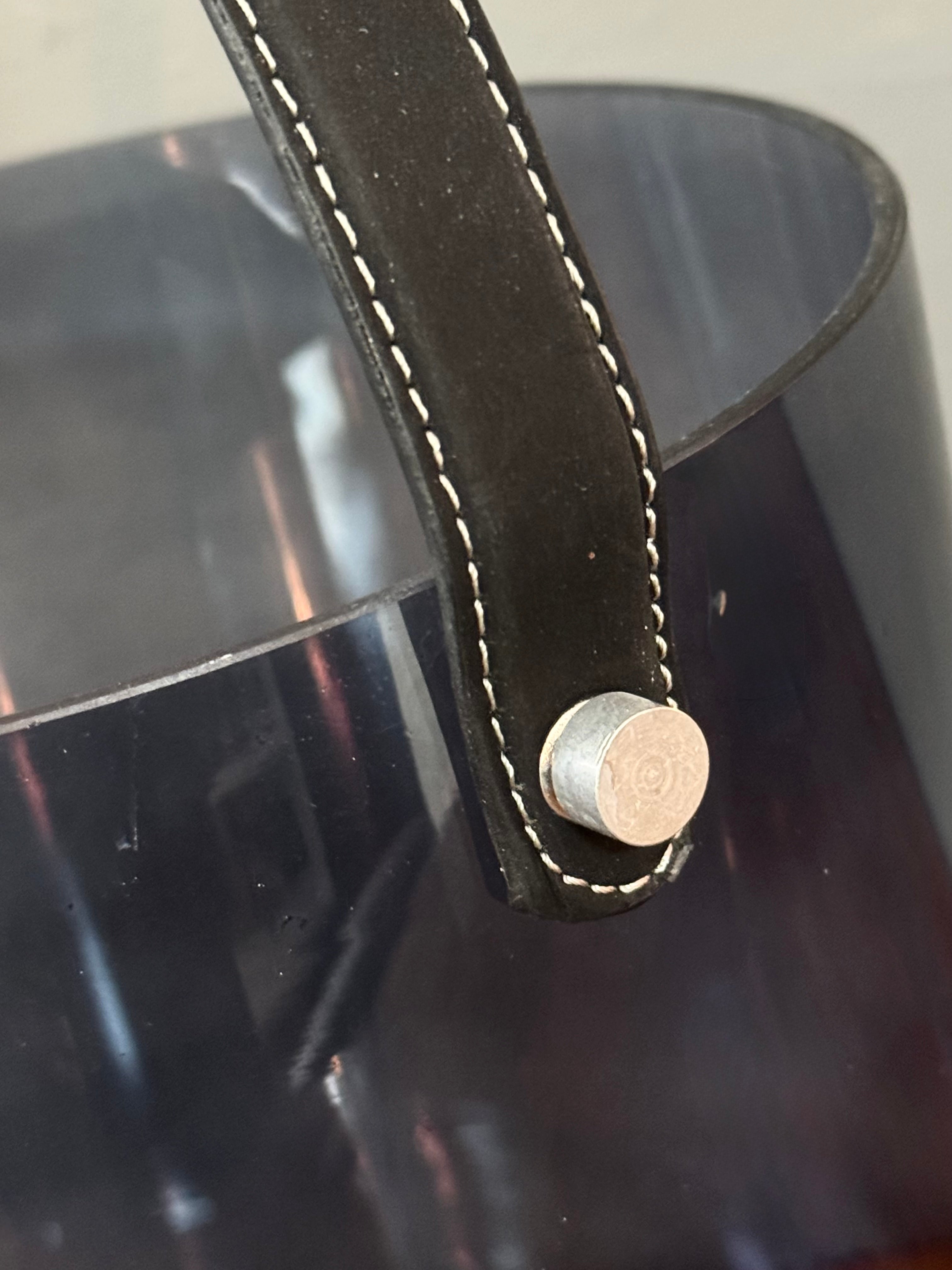 Navy Blue Glass Wine Bucket with Leather Handle