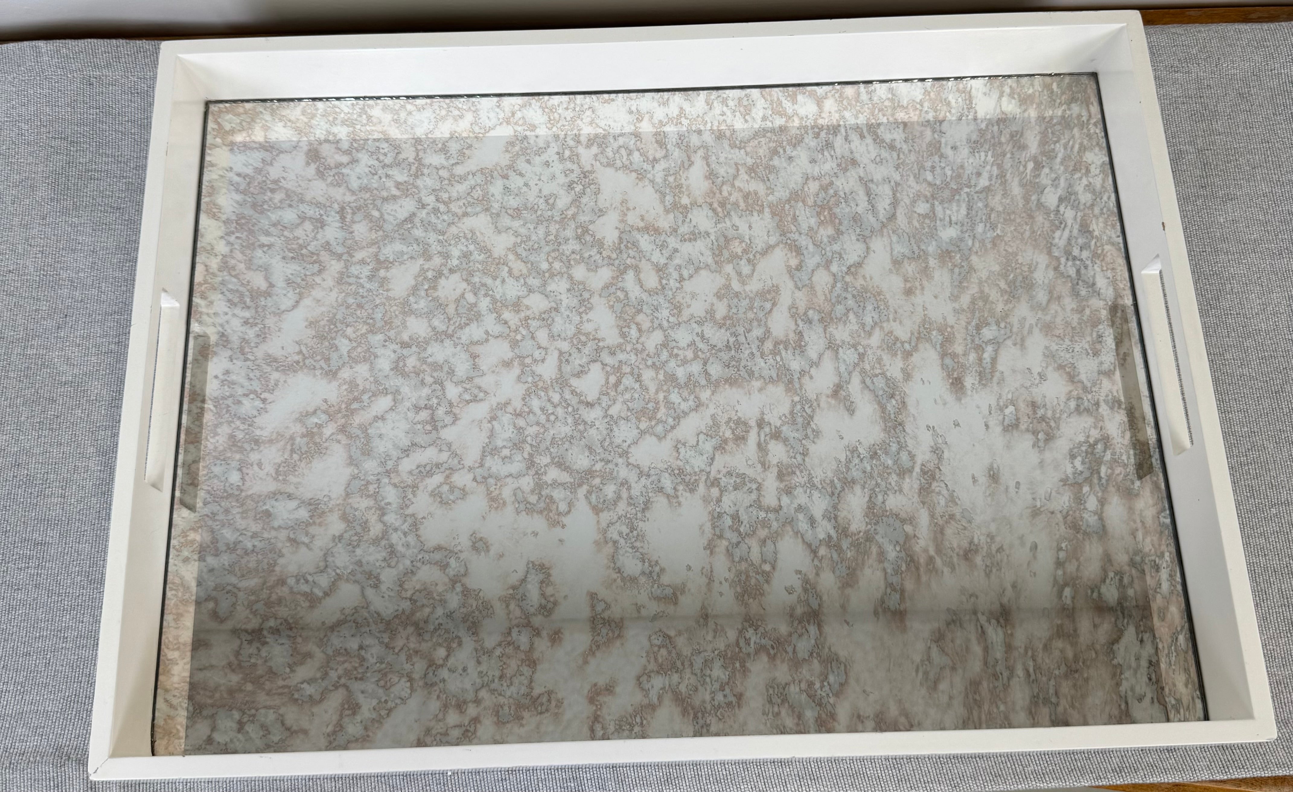 White Wood with Antique Mirror Tray