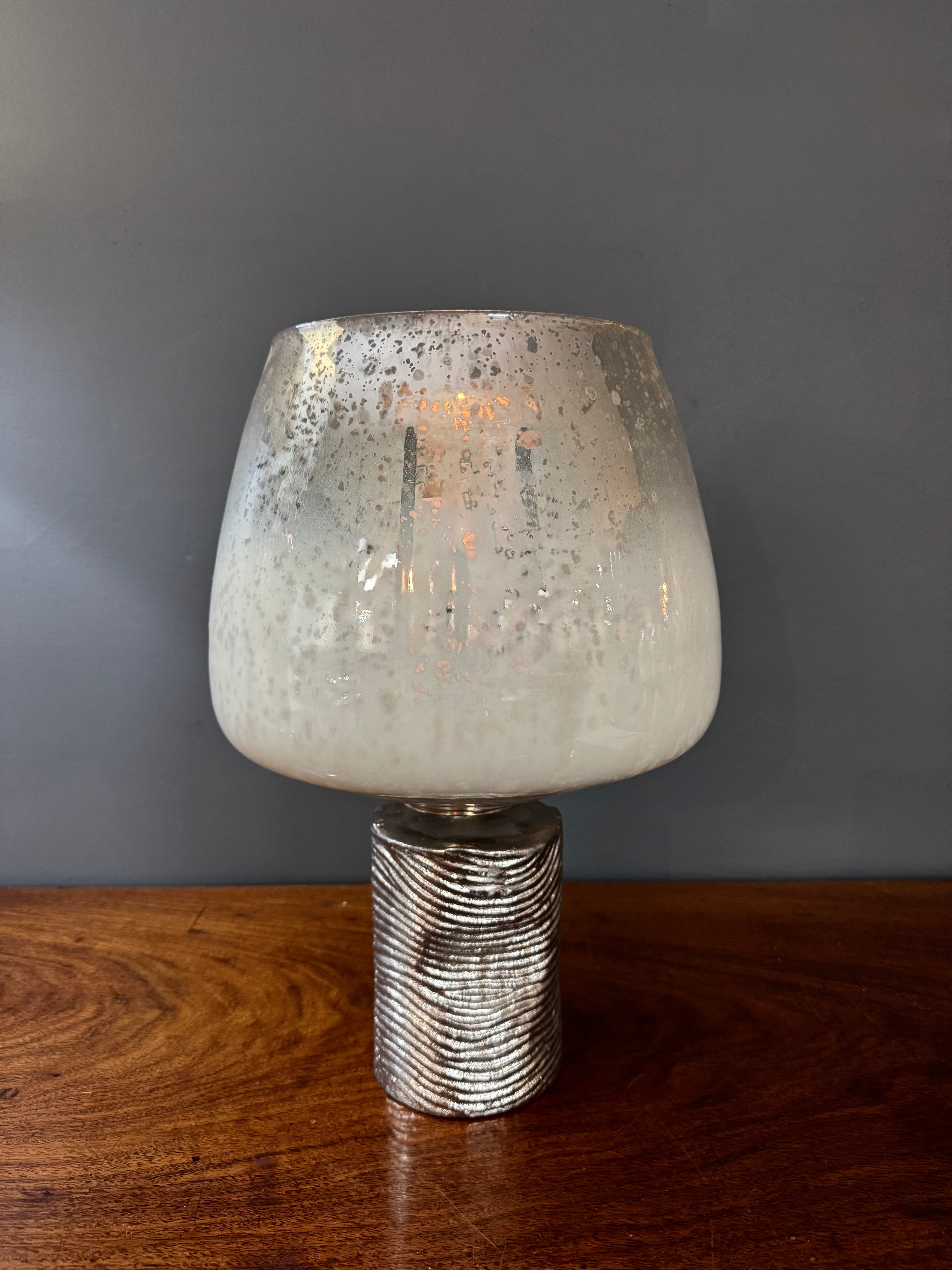 Mercury Glass 17" Vessel on Ribbed Silver Base