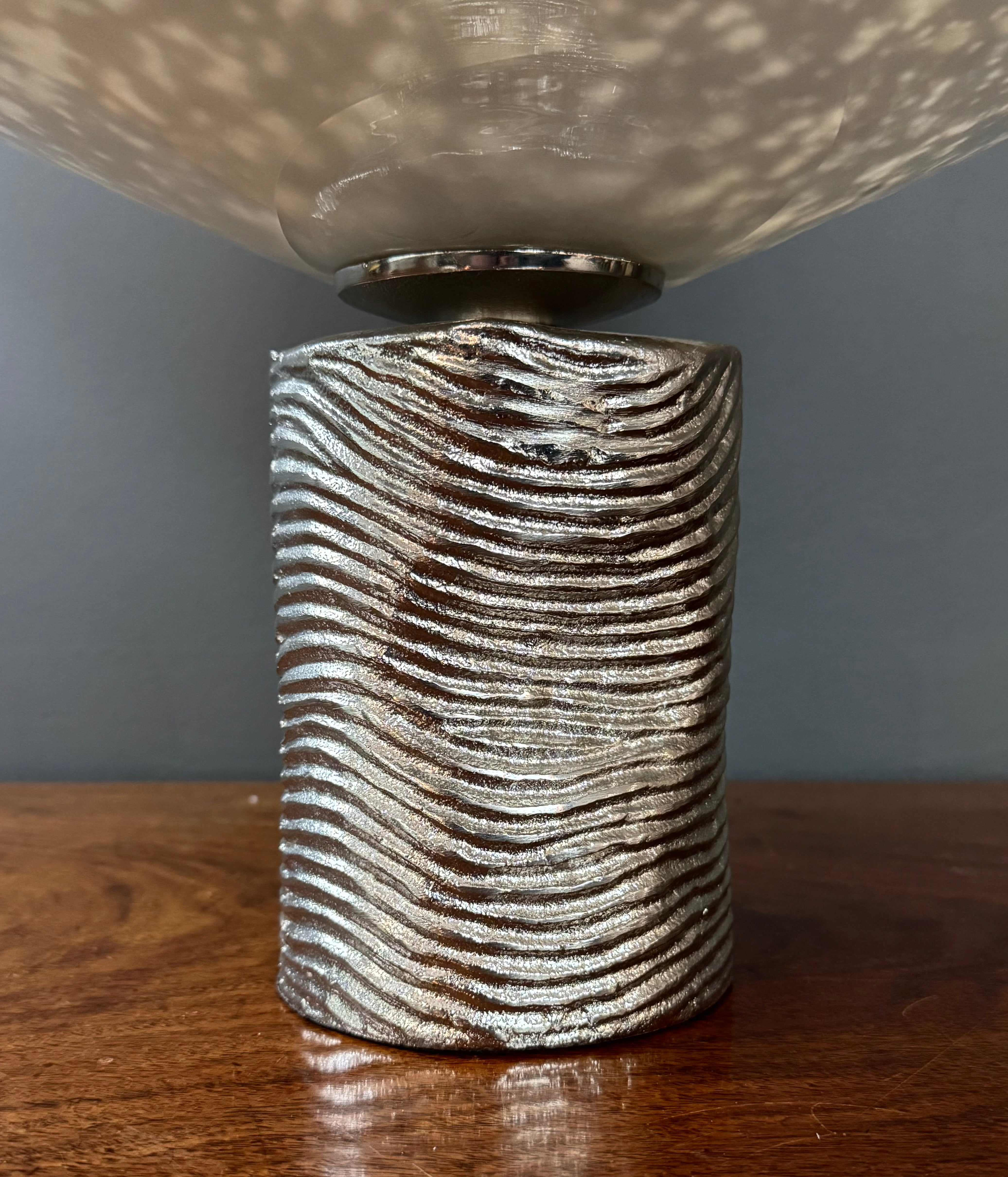 Mercury Glass 17" Vessel on Ribbed Silver Base
