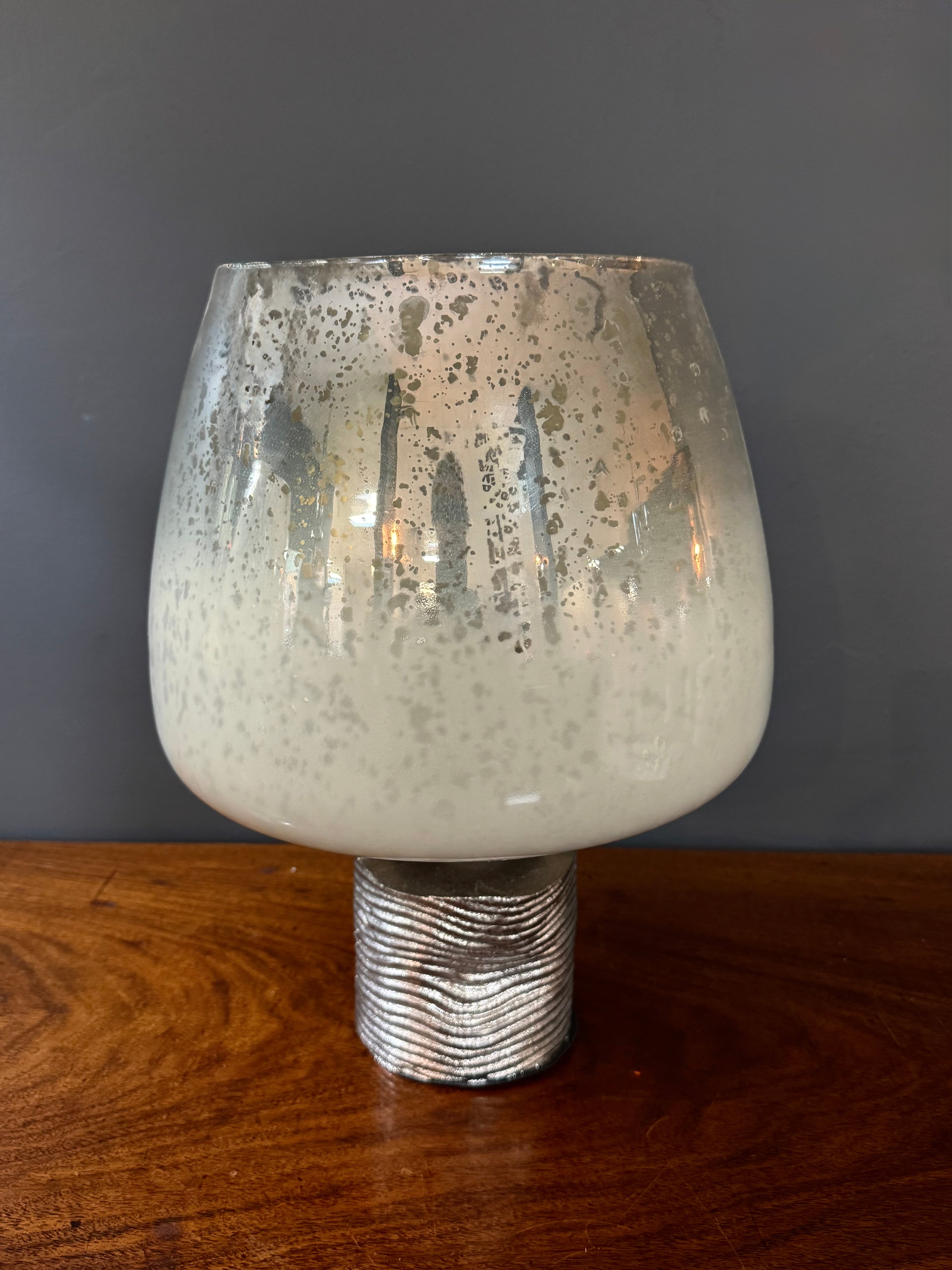 Mercury Glass 15" Vessel on Ribbed Silver Base