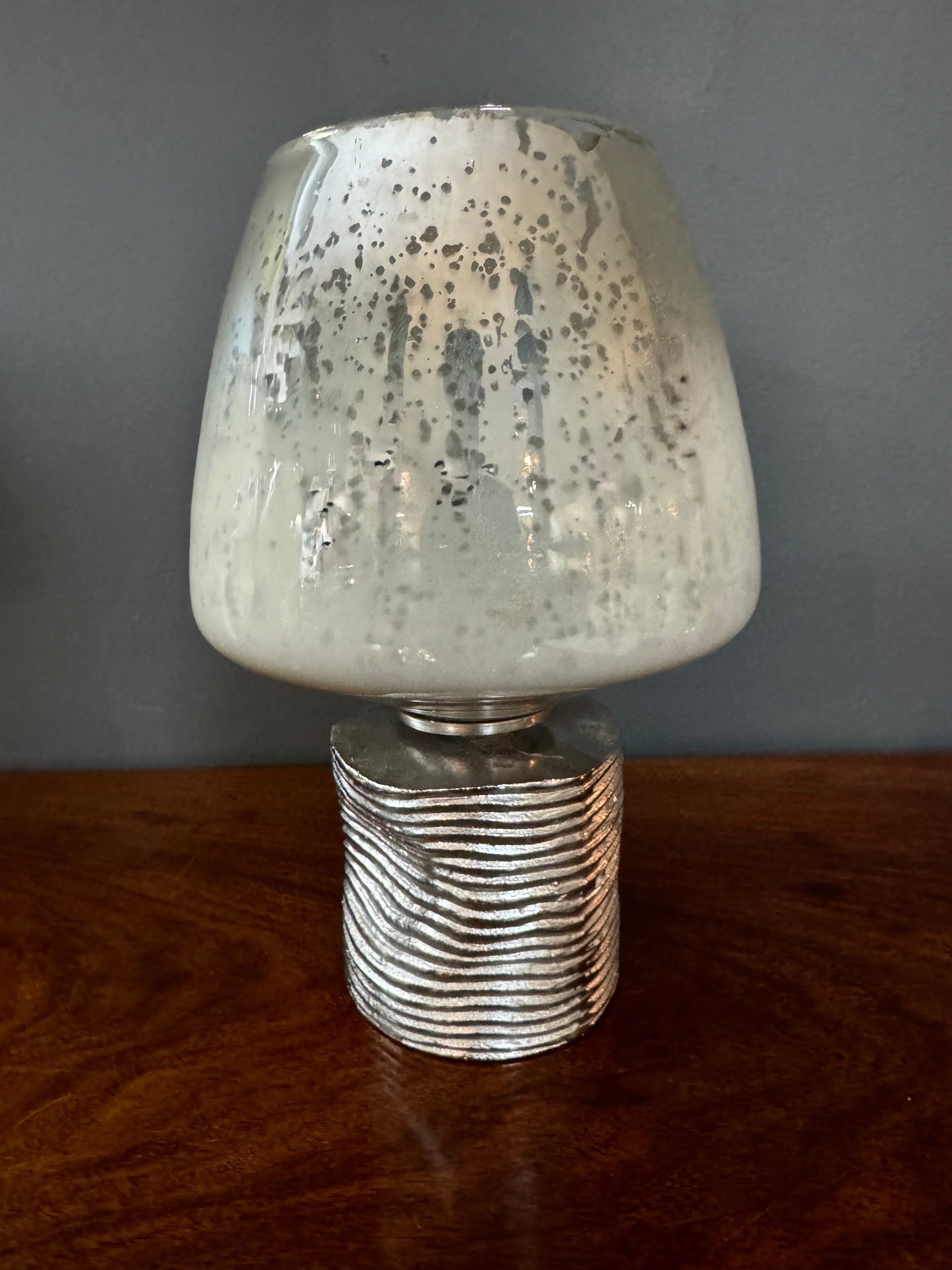 Mercury Glass 14" Vessel on Ribbed Silver Base