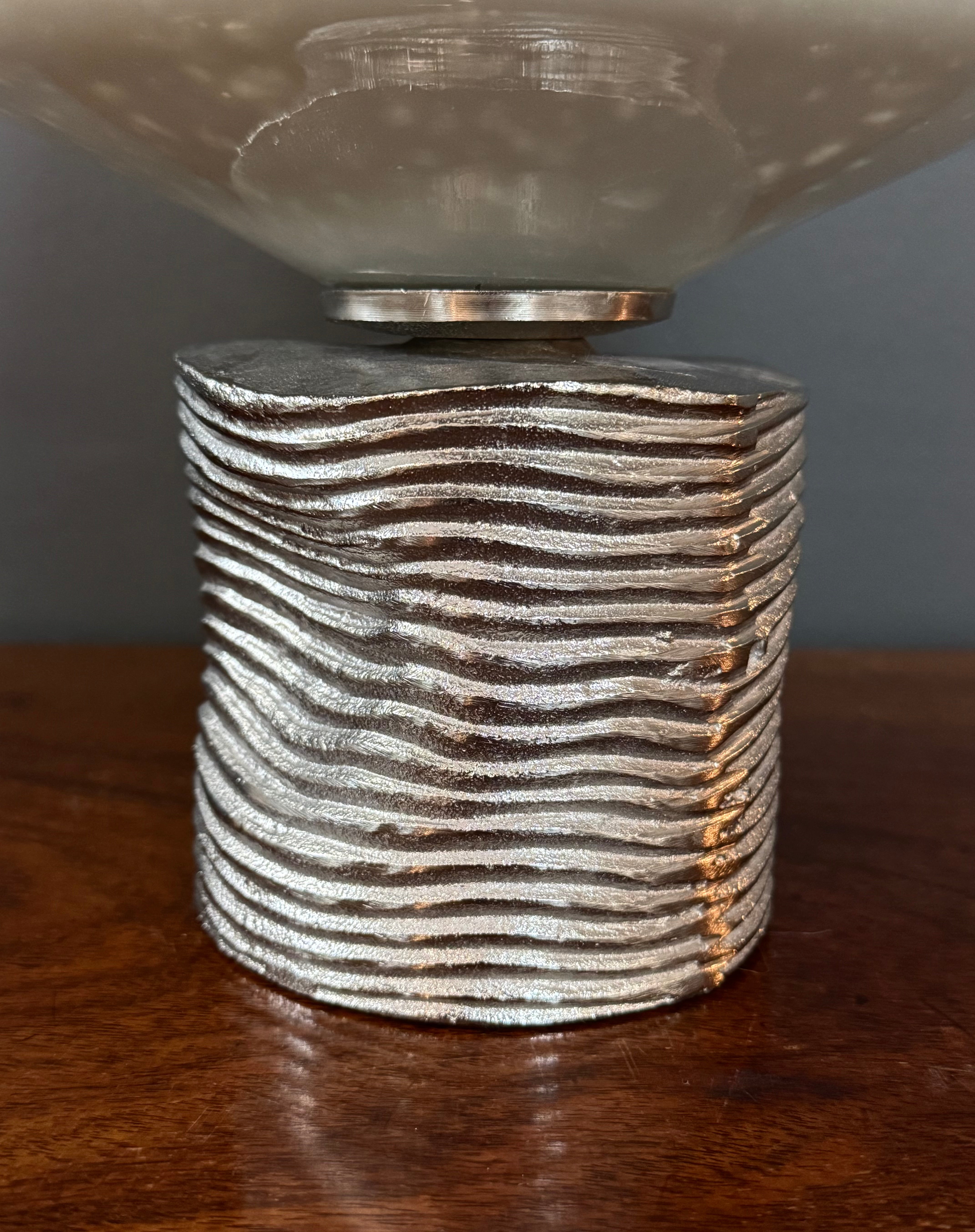 Mercury Glass 14" Vessel on Ribbed Silver Base