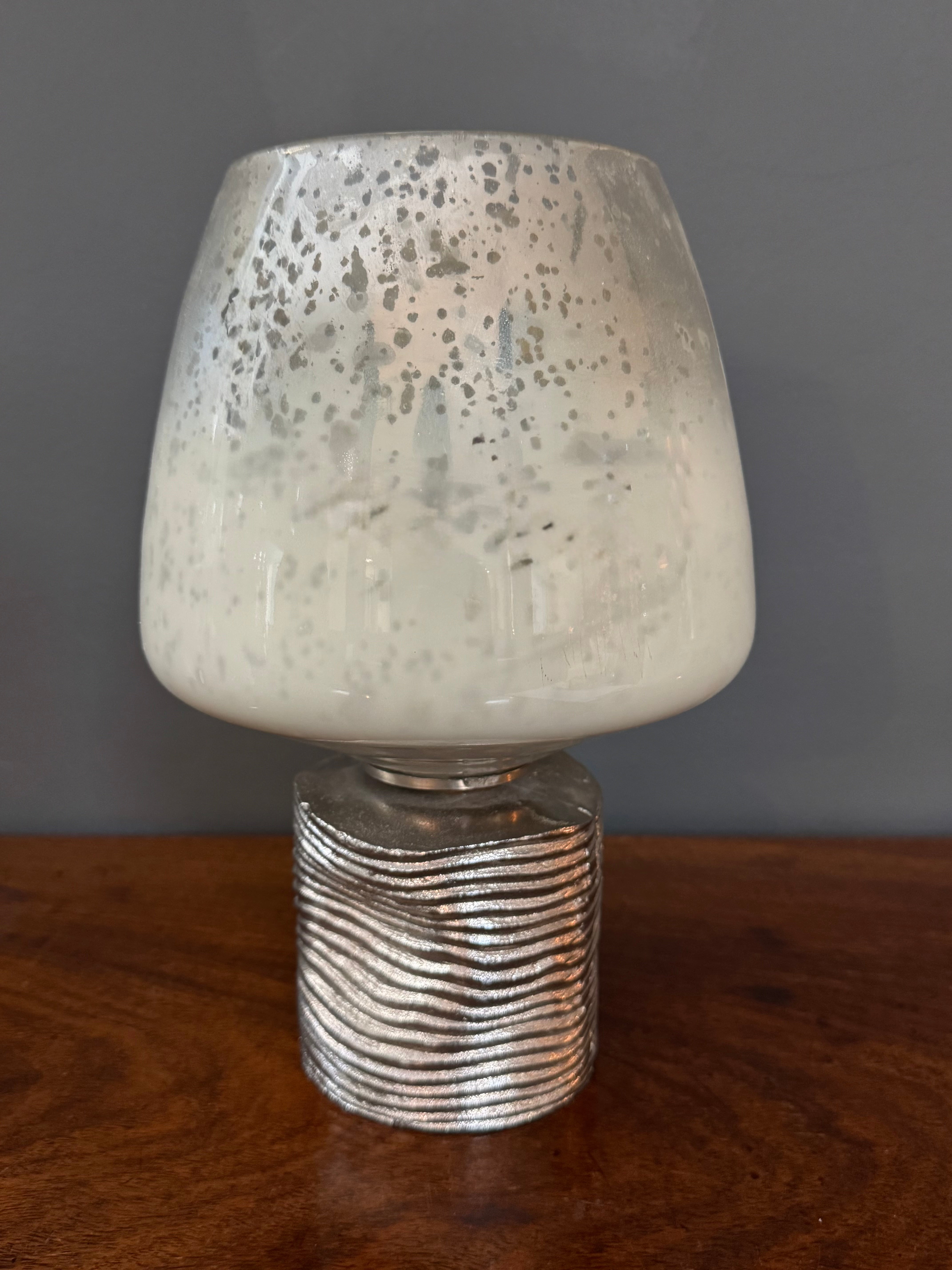 Mercury Glass 12" Vessel on Ribbed Silver Base