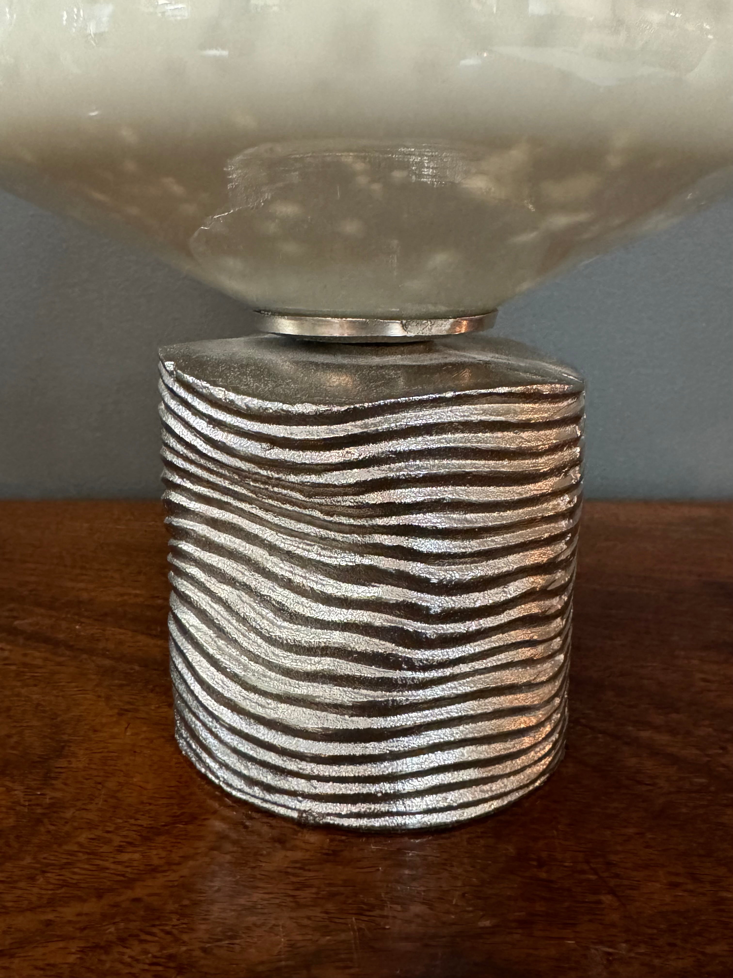 Mercury Glass 12" Vessel on Ribbed Silver Base