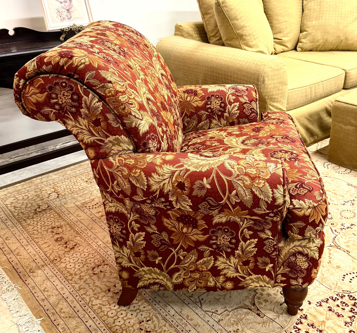 Rich Red & Gold Floral Chair