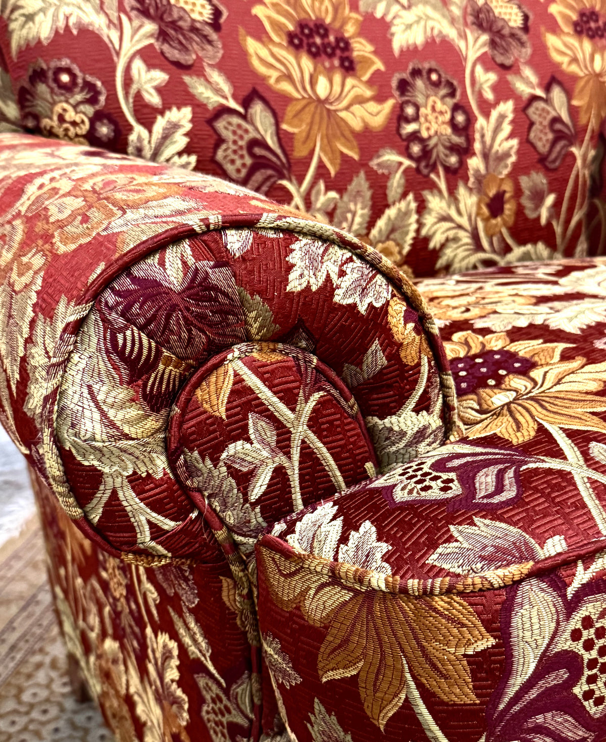 Rich Red & Gold Floral Chair