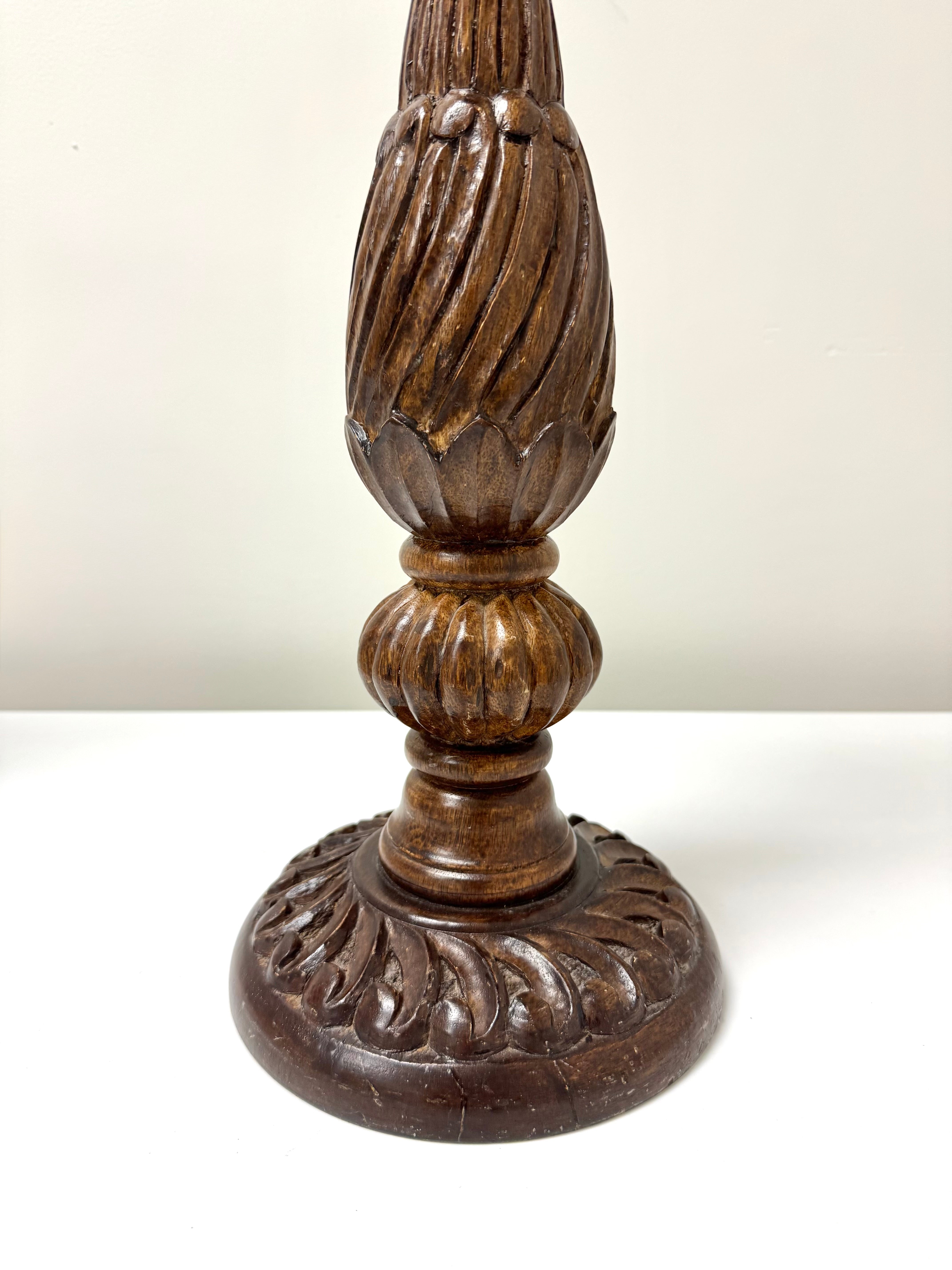 BOMBAY Carved Wood Pillar Candle Holder